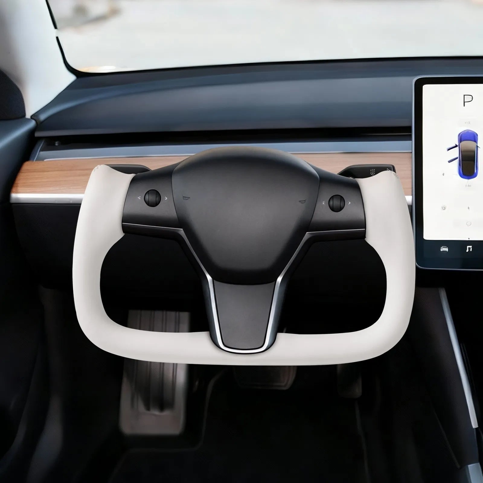 VEVOR Steering Wheel for 2016-2023 Tesla Model 3, Carbon Fiber Steering Wheel D-Shaped Flat-Bottom with Heating Function, Leather Grip with Non-Slip Texture, Accessories Replacement for Model 3, White 