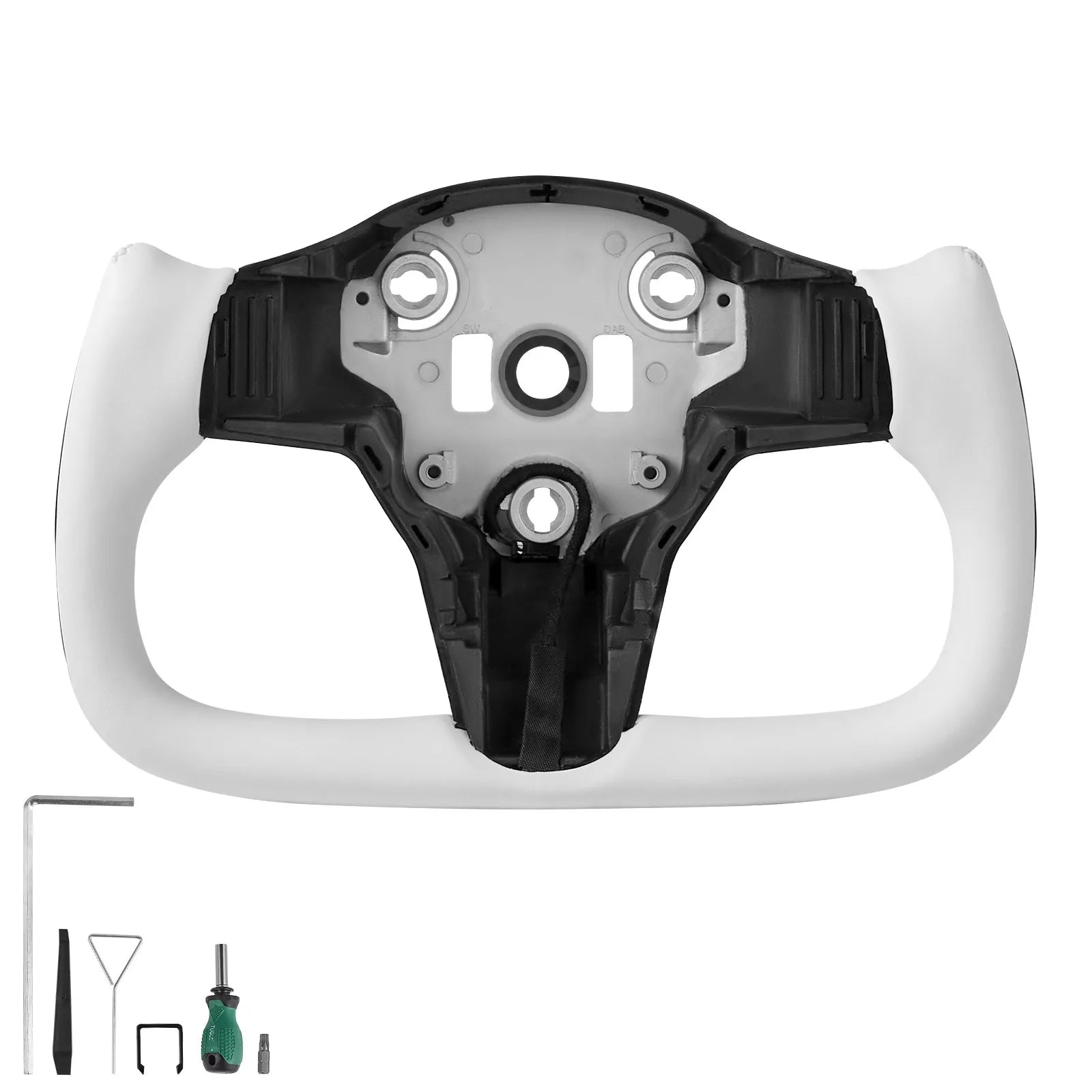 VEVOR Steering Wheel for 2016-2023 Tesla Model 3, Carbon Fiber Steering Wheel D-Shaped Flat-Bottom with Heating Function, Leather Grip with Non-Slip Texture, Accessories Replacement for Model 3, White 