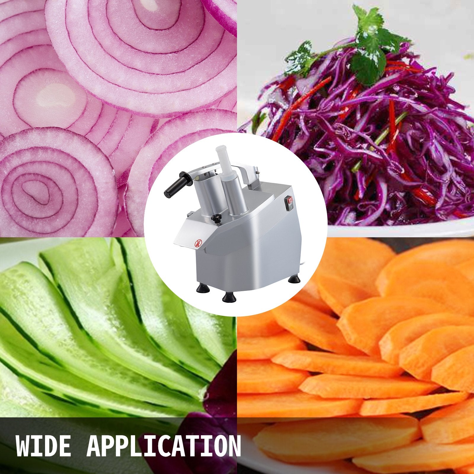 VEVOR 110V Commercial Fruit and Vegetable Cutter Slicer Machine 550W Multi-Functional Food Processor with Detachable 5-Blades Perfect for Cucumber Onion Carrot Slicing Shredding Dicing 