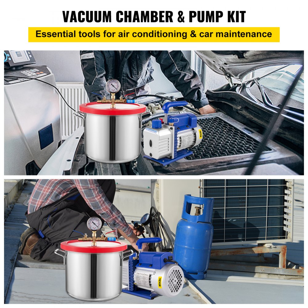 2.5cfm Vacuum Pump 1.5 Gallon Vacuum Chamber 0.5pa Tool Degassing Silicone 