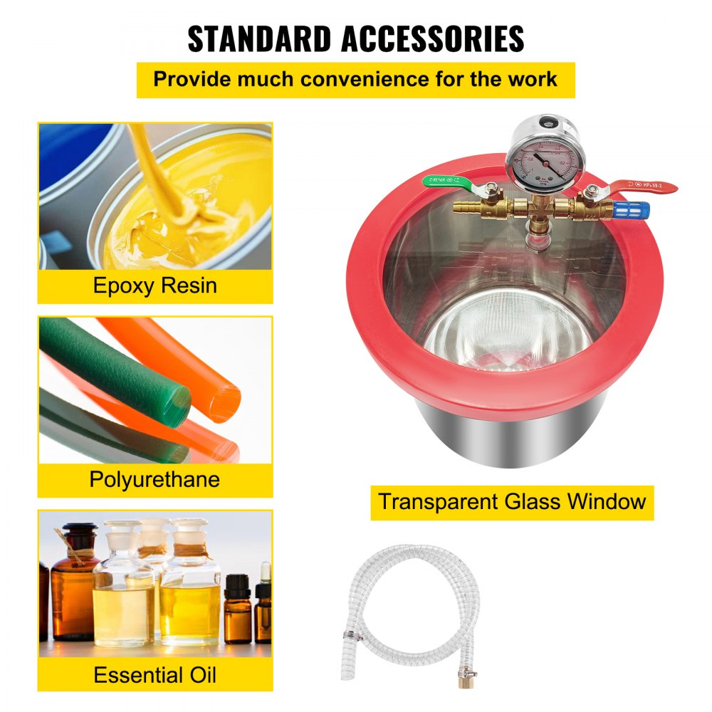 2.5cfm Vacuum Pump 1.5 Gallon Vacuum Chamber 0.5pa Tool Degassing Silicone 