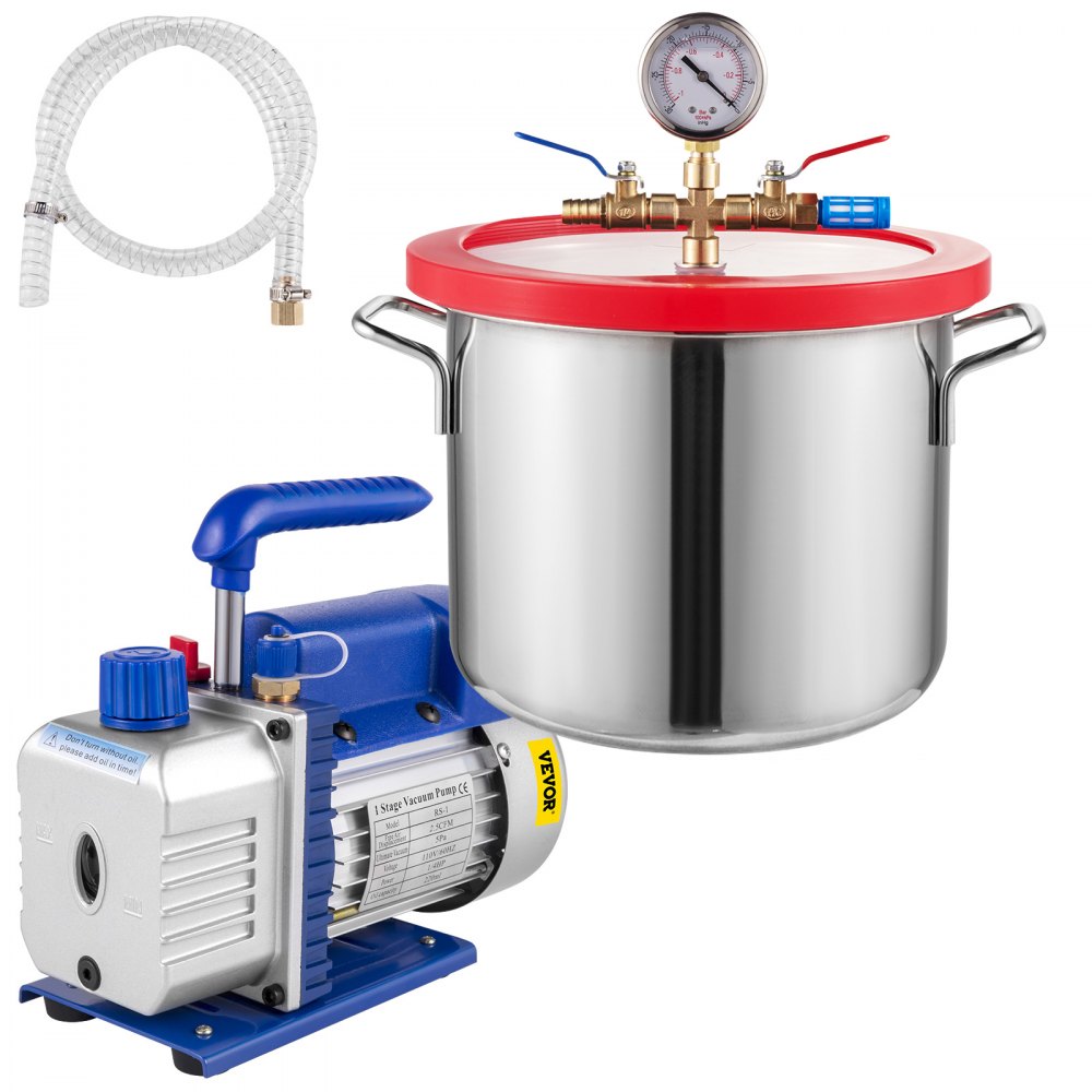 2.5cfm Vacuum Pump 1.5 Gallon Vacuum Chamber 0.5pa Tool Degassing Silicone 