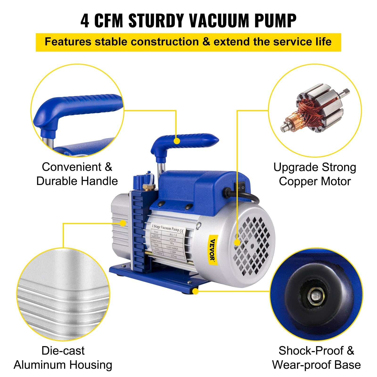 VEVOR Vacuum Pump 2 Gallon Vacuum Chamber Silicone Expoxy Degassing with 4CFM 1/3HP Single Stage Vacuum Pump 