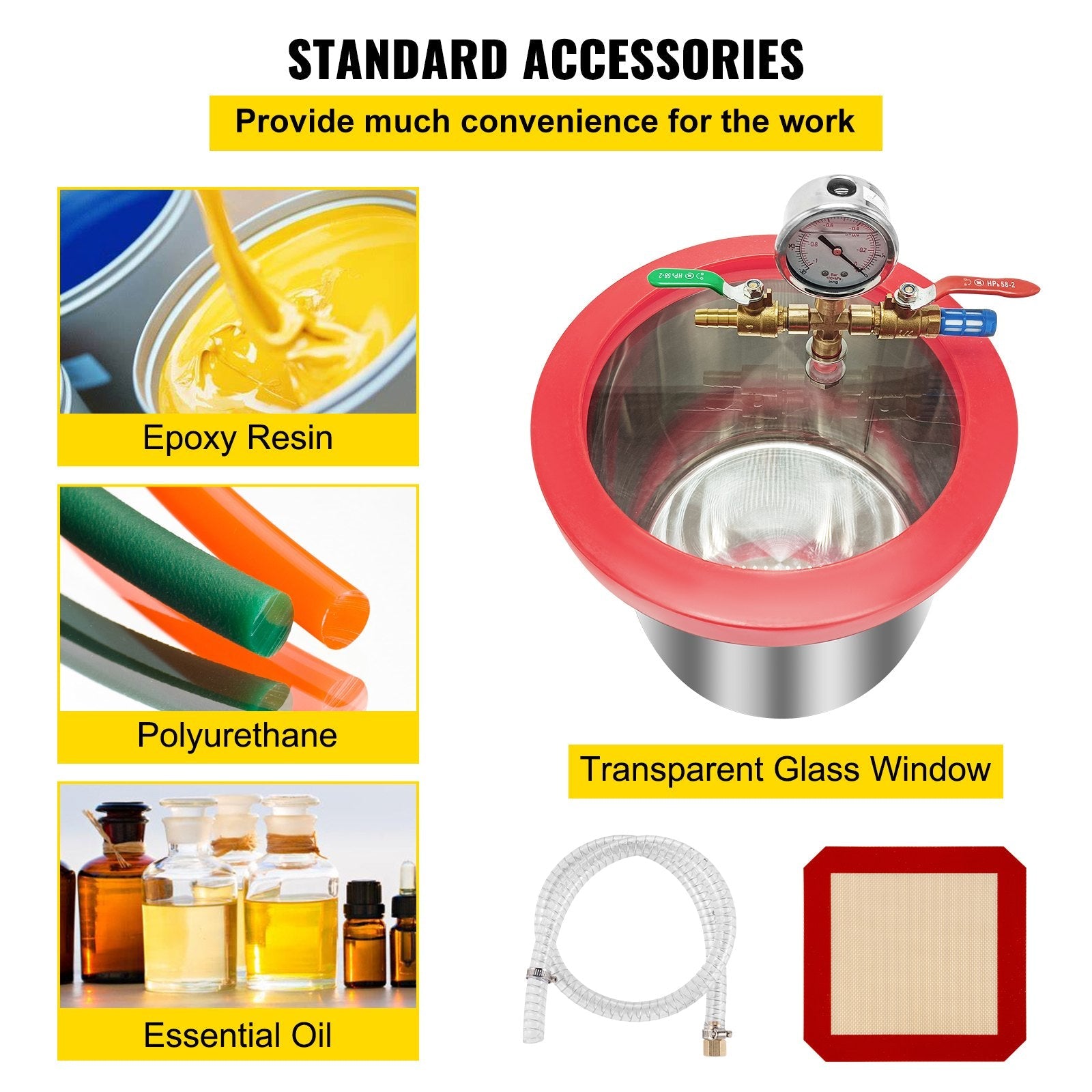 VEVOR Vacuum Pump 2 Gallon Vacuum Chamber Silicone Expoxy Degassing with 4CFM 1/3HP Single Stage Vacuum Pump 