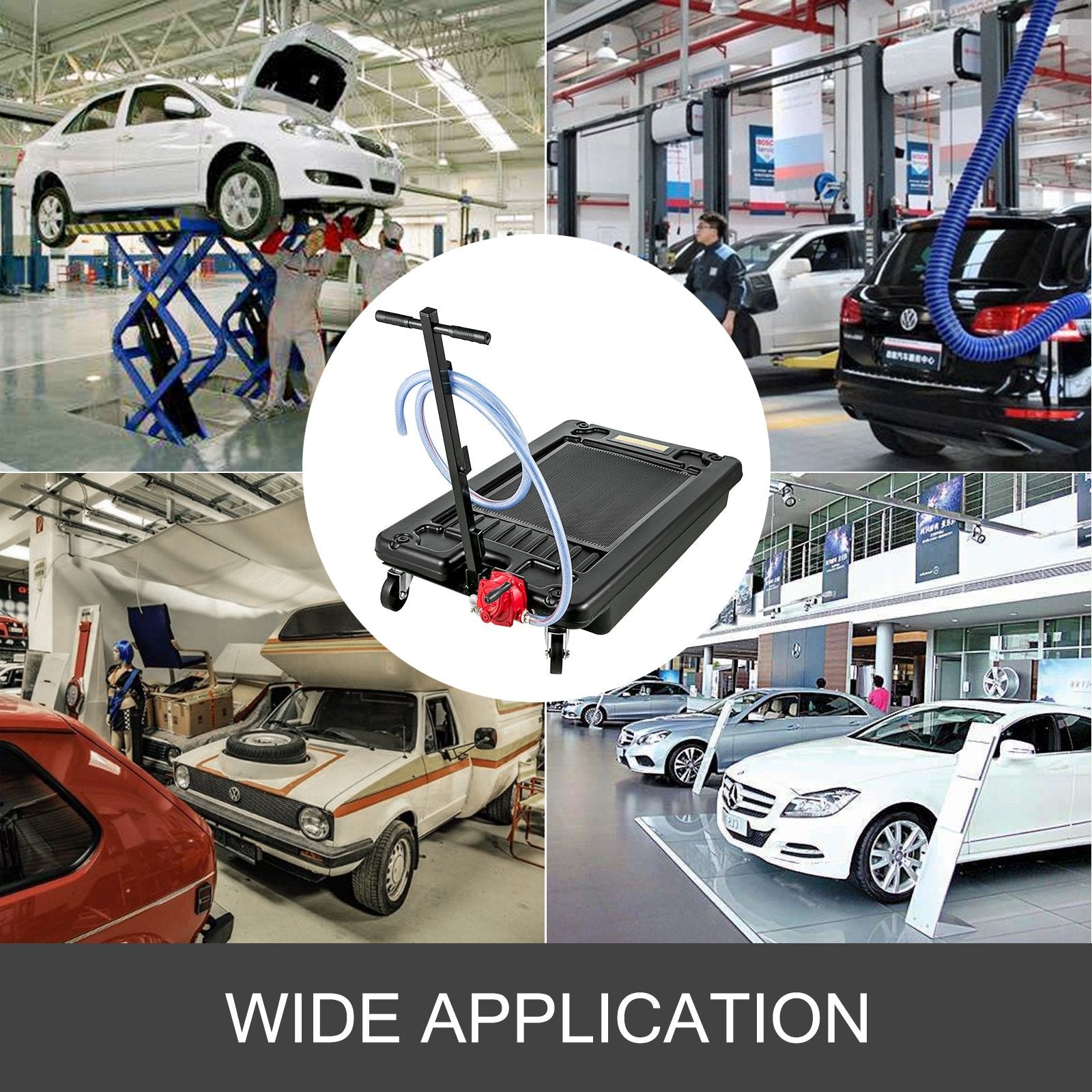 Vevor Low Profile Oil Drain Pan 17 Gallon Foldable Highly Durable & 8' Hose 