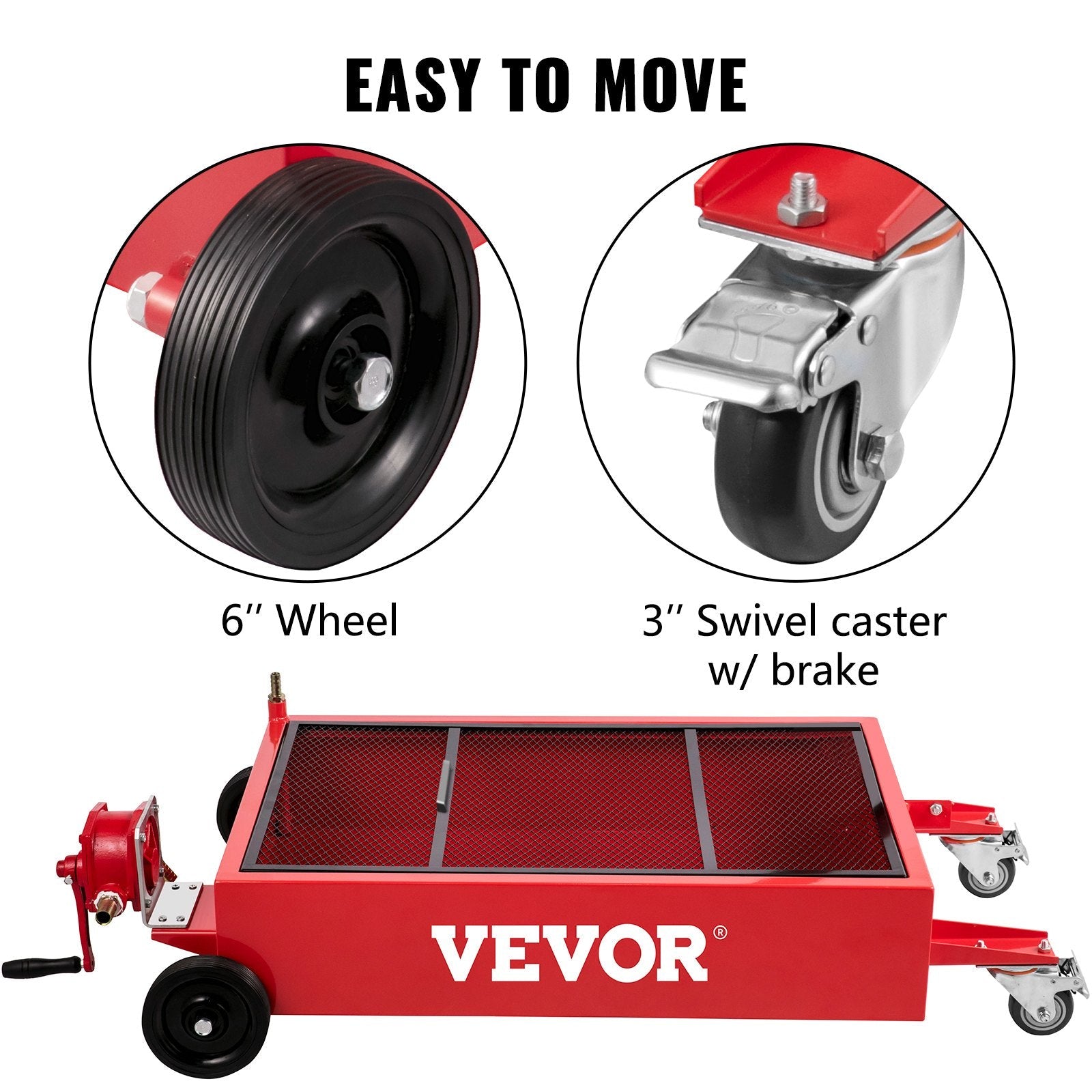 VEVOR Oil Drain Pan 20 Gallon Oil Drain Tank, 76L Low Profile Oil Drain Pan, Large Capacity Oil Change Pan, Foldable Hand, with Pump, Hose, Swivel Casters Wheels for Car, SUV, Trucks Oil Draining 