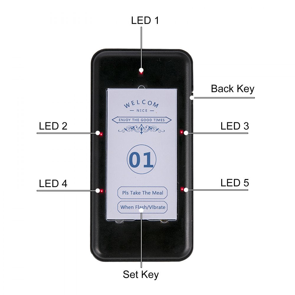 VEVOR F103 Restaurant Pager System 20 Pagers, Max 98 Beepers Wireless Calling System, Touch Keyboard with Vibration, Flashing and Buzzer for Church, Nurse,Hospital & Hotel 