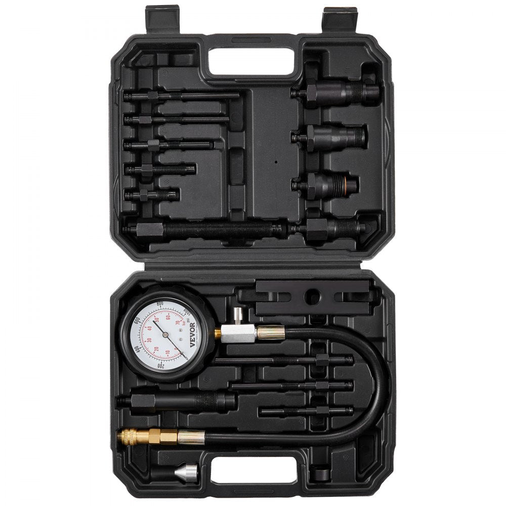 VEVOR Diesel Engine Compression Tester, 18 pcs Cylinder Pressure Test Tool Kit, with 0-1000 psi Gauge and Adapters, Diesel Injector Tester Check Cylinders in Diesel Trucks, Tractors, Equipment 