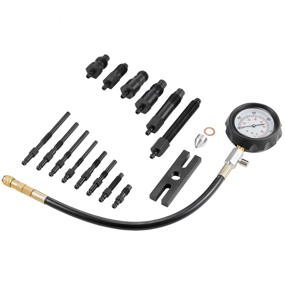 VEVOR Diesel Engine Compression Tester, 18 pcs Cylinder Pressure Test Tool Kit, with 0-1000 psi Gauge and Adapters, Diesel Injector Tester Check Cylinders in Diesel Trucks, Tractors, Equipment 
