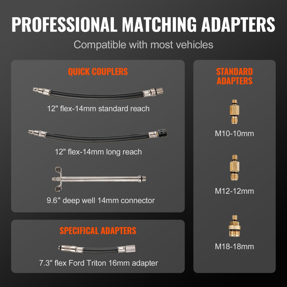 VEVOR Compression Tester Adapter Kit, 9 Pcs Automotive Engine Cylinder Leak Down Compression Test, Accurate Dual Scale Pressure Gauge 0-300 psi, with Long Reach Hoses and Case for Engine Cylinders 
