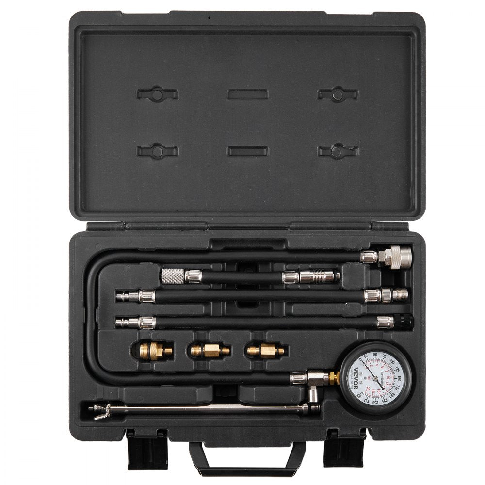 VEVOR Compression Tester Adapter Kit, 9 Pcs Automotive Engine Cylinder Leak Down Compression Test, Accurate Dual Scale Pressure Gauge 0-300 psi, with Long Reach Hoses and Case for Engine Cylinders 