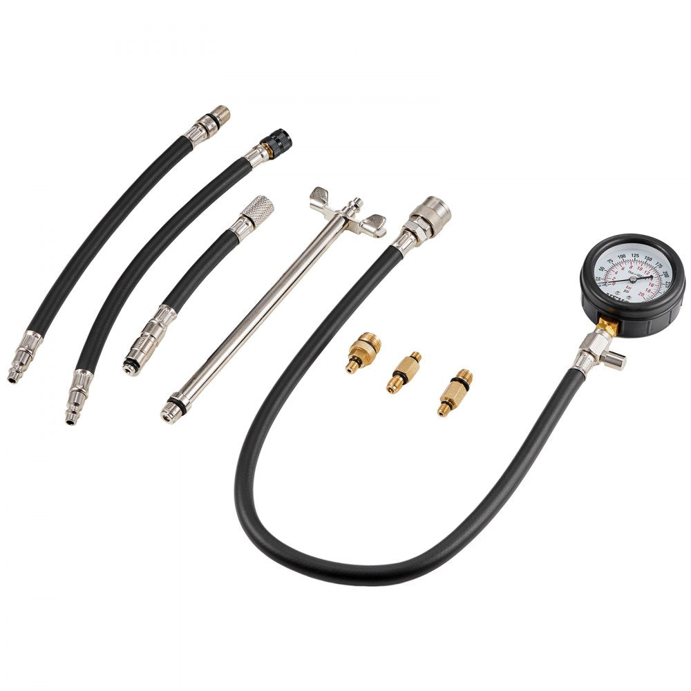 VEVOR Compression Tester Adapter Kit, 9 Pcs Automotive Engine Cylinder Leak Down Compression Test, Accurate Dual Scale Pressure Gauge 0-300 psi, with Long Reach Hoses and Case for Engine Cylinders 