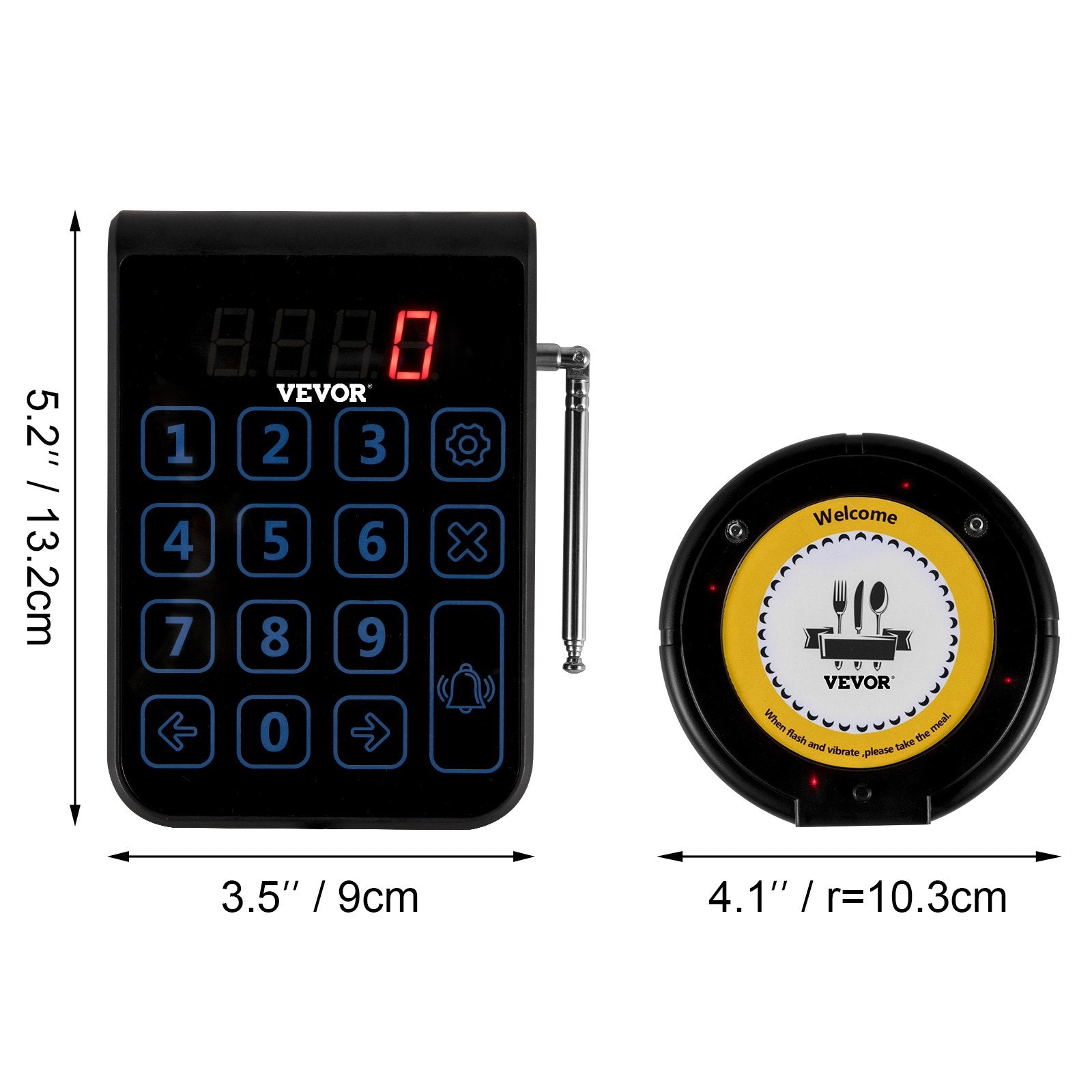 VEVOR R100 Wireless Calling System, Restaurant Pager System 10 Pagers,Max 999 Beepers, Touch Keyboard with Vibration, Flashing and Buzzer for Church, Nurse,Hospital & Hotel 