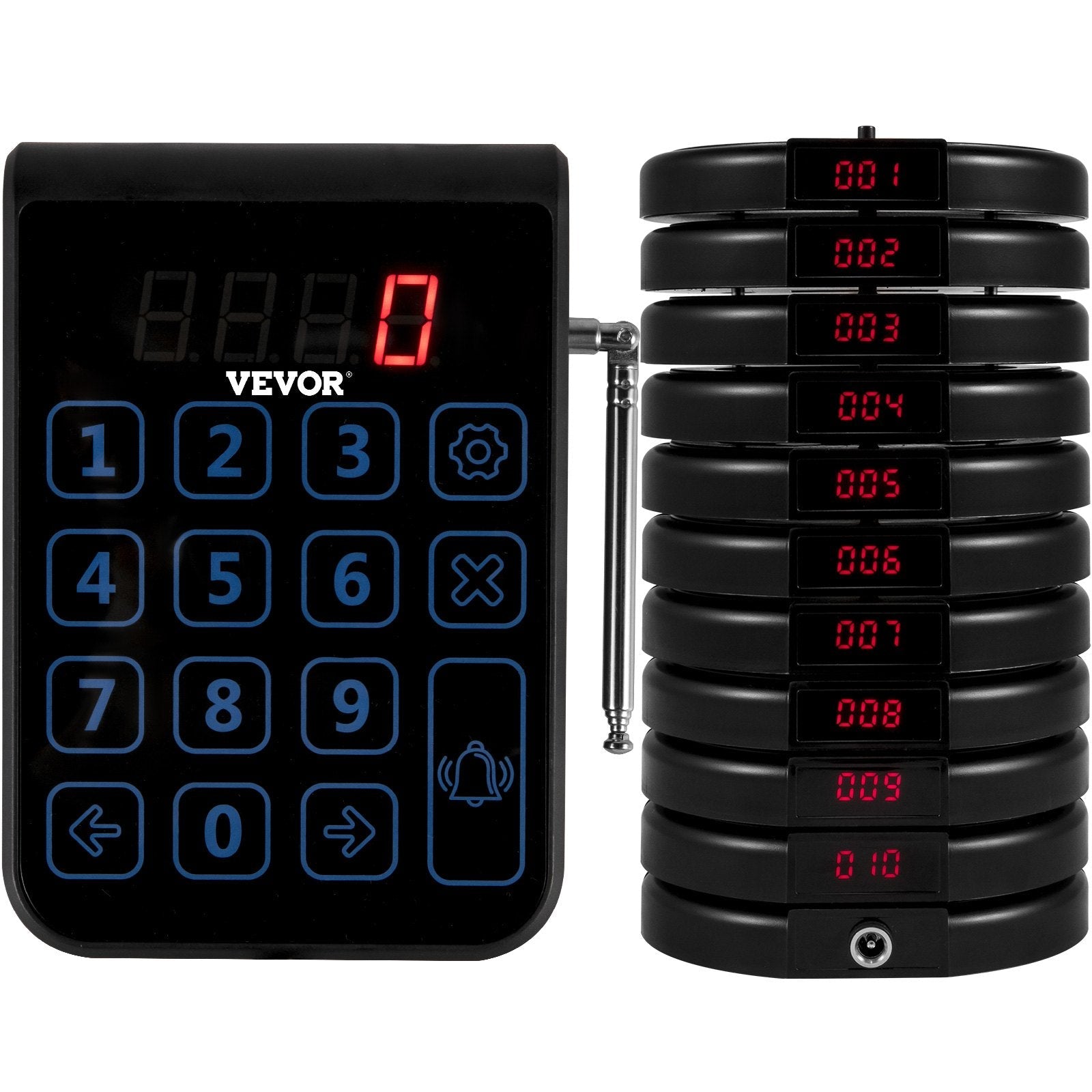 VEVOR R100 Wireless Calling System, Restaurant Pager System 10 Pagers,Max 999 Beepers, Touch Keyboard with Vibration, Flashing and Buzzer for Church, Nurse,Hospital & Hotel 