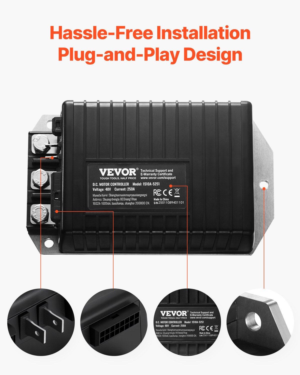 VEVOR Golf Cart Controller 48V 250A Speed Controller for Club Car 1510A-5251 