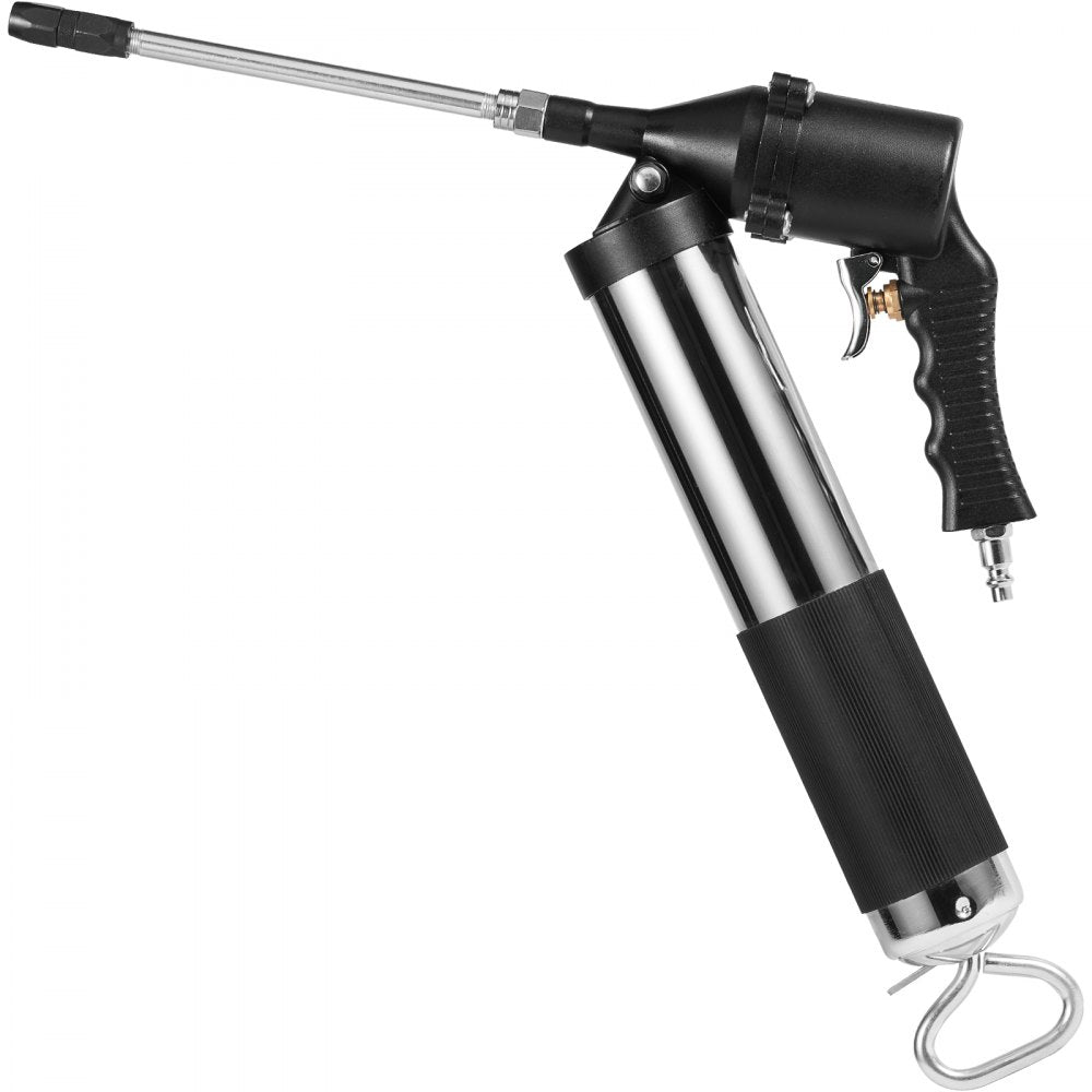 VEVOR Air Operated Grease Gun, 6000PSI, 14 OZ/400 CC Capacity Heavy Duty Pneumatic Grease Gun, with 18.5 Inch Flexible Hose, 1 Black Flat Coupler Pointed Coupler Bent Metal Pipe Locking Clamp Coupler 