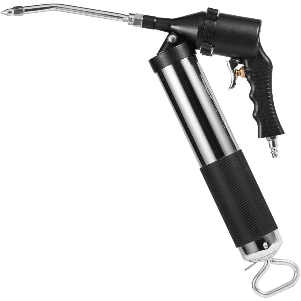 VEVOR Air Operated Grease Gun, 6000PSI, 14 OZ/400 CC Capacity Heavy Duty Pneumatic Grease Gun, with 18.5 Inch Flexible Hose, 1 Black Flat Coupler Pointed Coupler Bent Metal Pipe Locking Clamp Coupler 