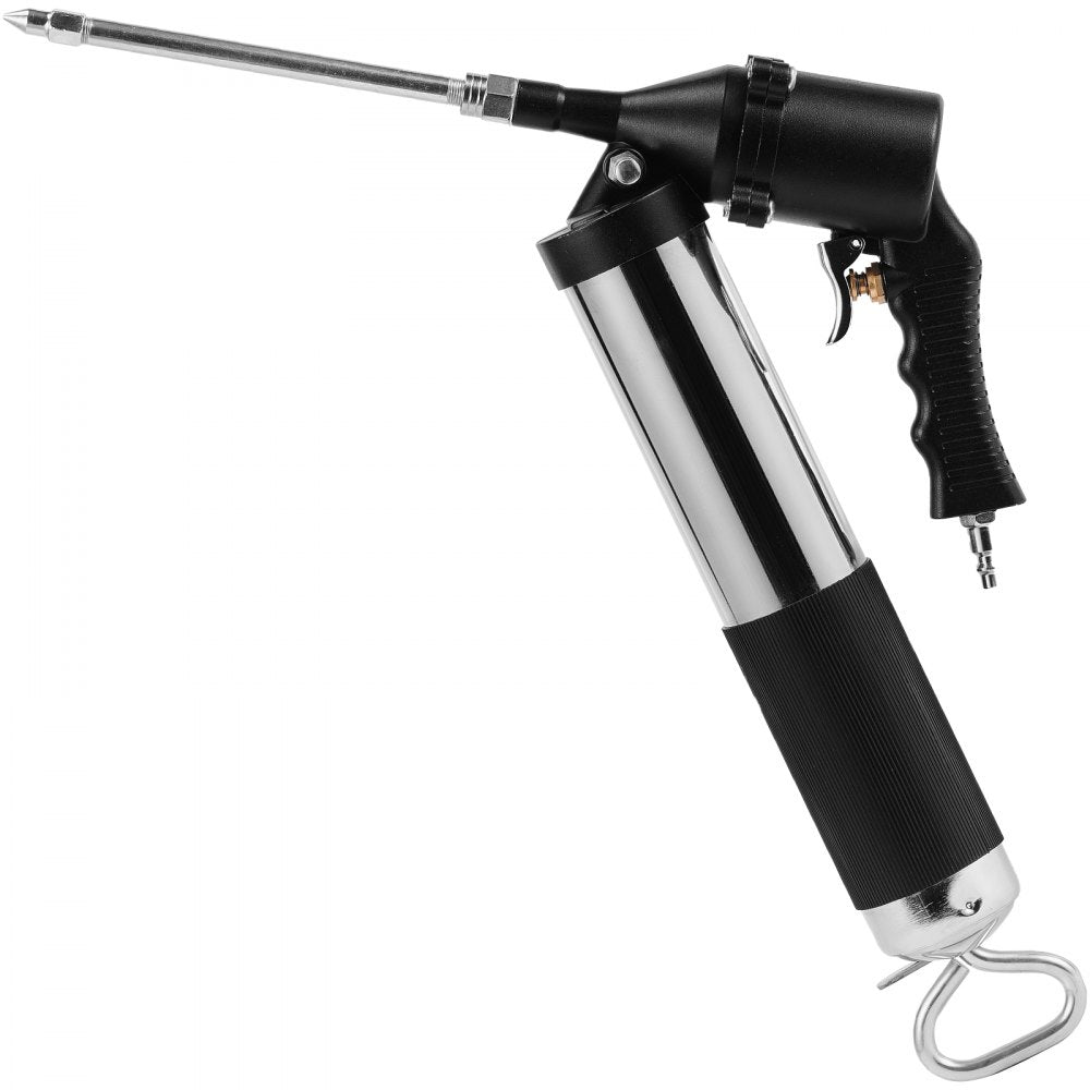VEVOR Air Operated Grease Gun, 6000PSI, 14 OZ/400 CC Capacity Heavy Duty Pneumatic Grease Gun, with 18.5 Inch Flexible Hose, 1 Black Flat Coupler Pointed Coupler Bent Metal Pipe Locking Clamp Coupler 