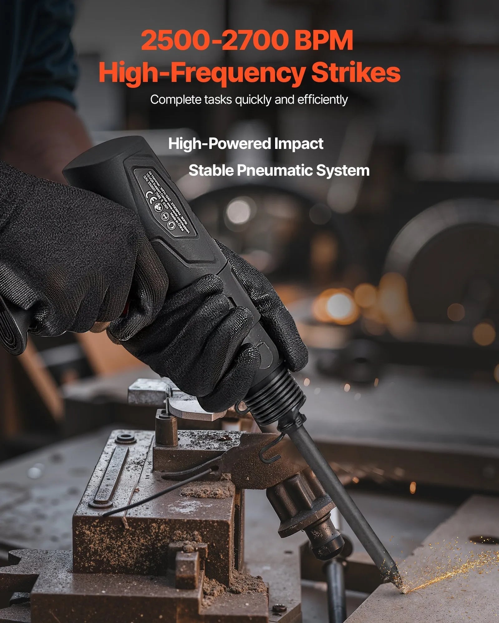 VEVOR Air Hammer, 2500-2700BPM Pneumatic Hammer with 2.76-inch Stroke & 4PCS 6.7" Long Barrel Chisels, Pistol-Grip Compact Air Chisel Pneumatic Shovel Tool for Cutting Scraping Demolishing 