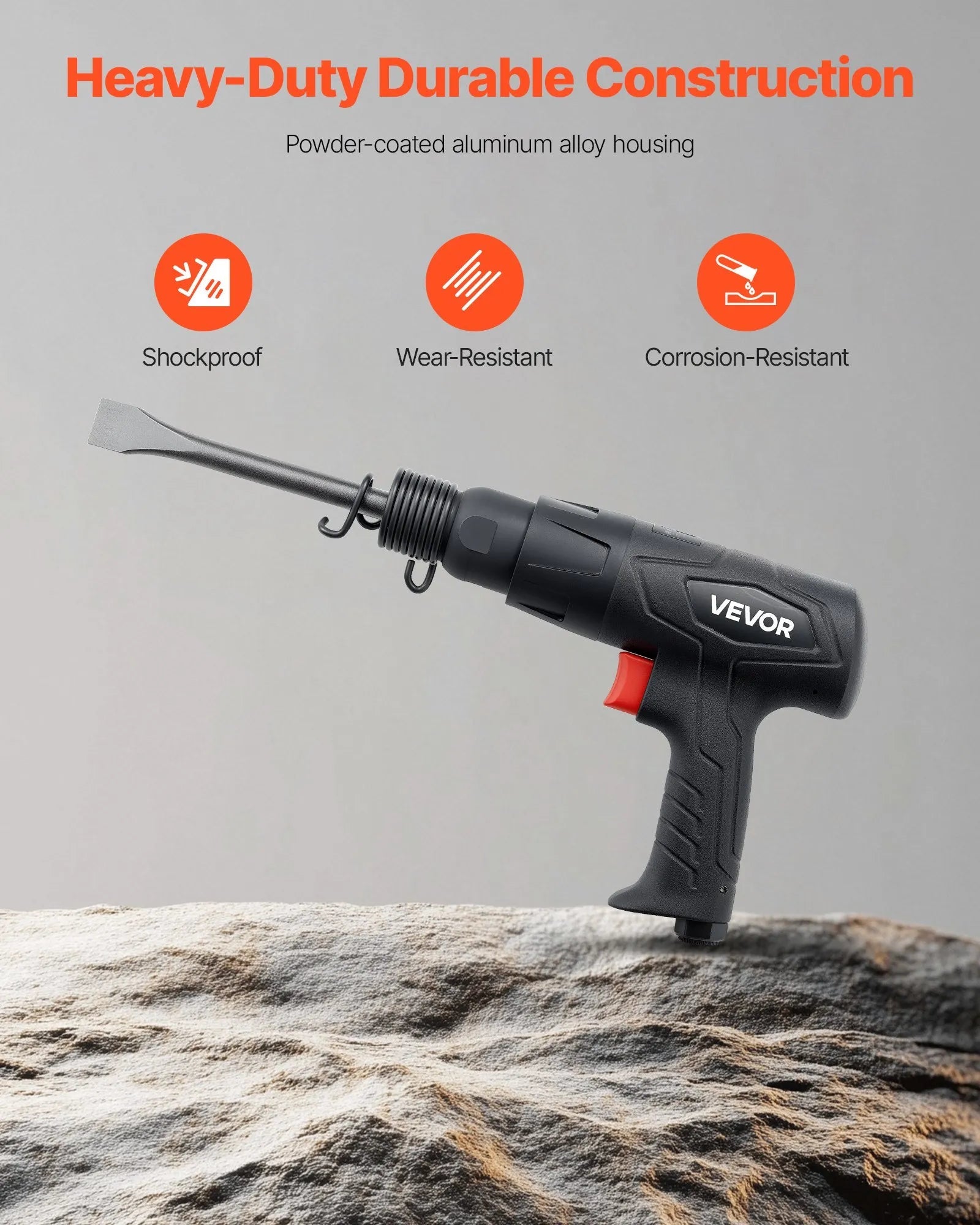 VEVOR Air Hammer, 2500-2700BPM Pneumatic Hammer with 2.76-inch Stroke & 4PCS 6.7" Long Barrel Chisels, Pistol-Grip Compact Air Chisel Pneumatic Shovel Tool for Cutting Scraping Demolishing 