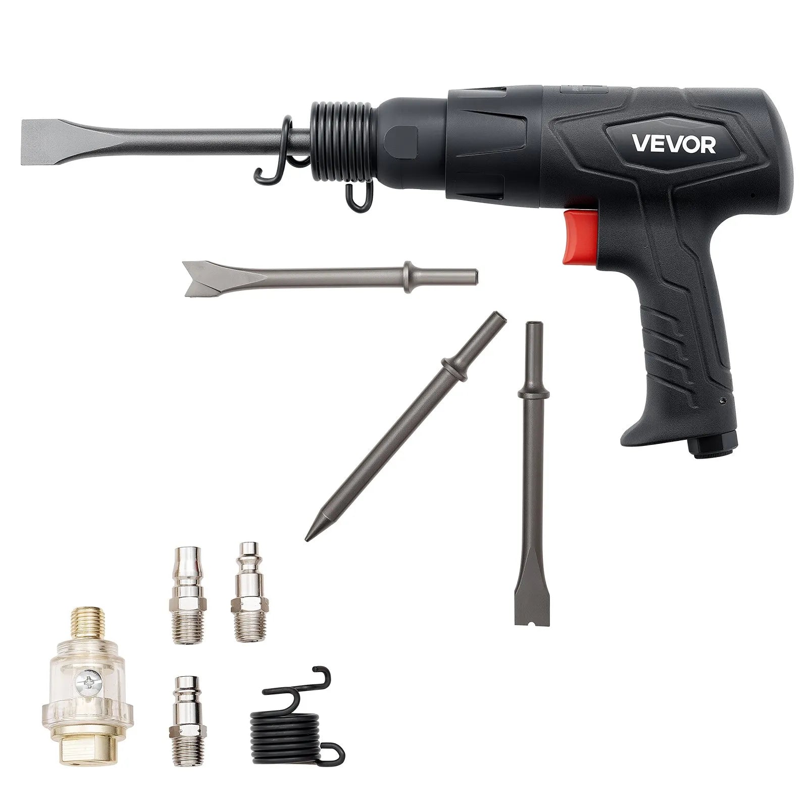 VEVOR Air Hammer, 2500-2700BPM Pneumatic Hammer with 2.76-inch Stroke & 4PCS 6.7" Long Barrel Chisels, Pistol-Grip Compact Air Chisel Pneumatic Shovel Tool for Cutting Scraping Demolishing 