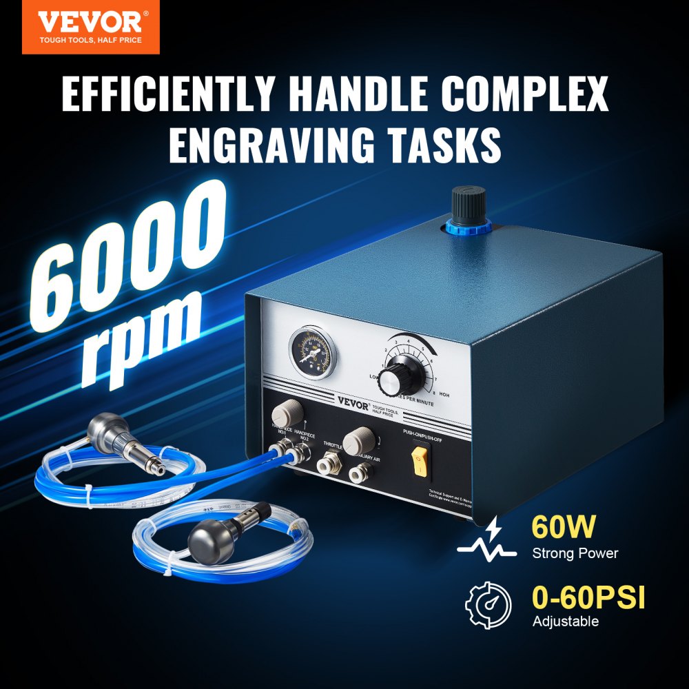 VEVOR Pneumatic Engraver 1200-6000 RPM Dual Ended Pneumatic Engraving Machine 
