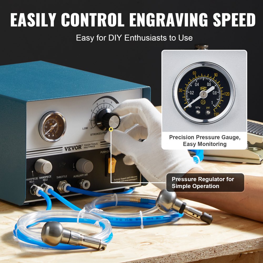 VEVOR Pneumatic Engraver 1200-6000 RPM Dual Ended Pneumatic Engraving Machine 