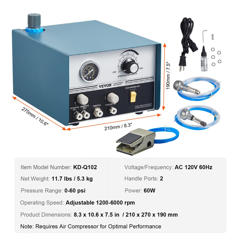 VEVOR Pneumatic Engraver 1200-6000 RPM Dual Ended Pneumatic Engraving Machine 