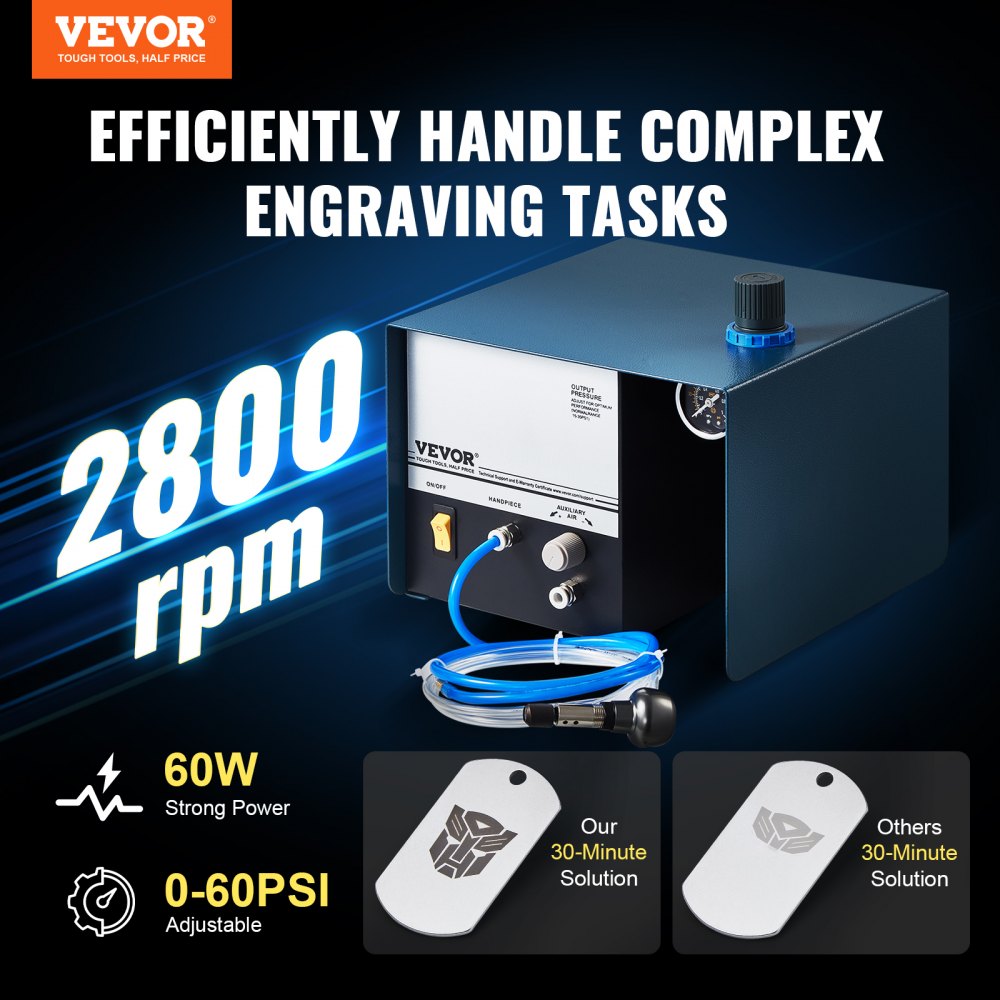VEVOR Pneumatic Engraver 28000 RPM 80W Single Ended Pneumatic Engraving Machine 