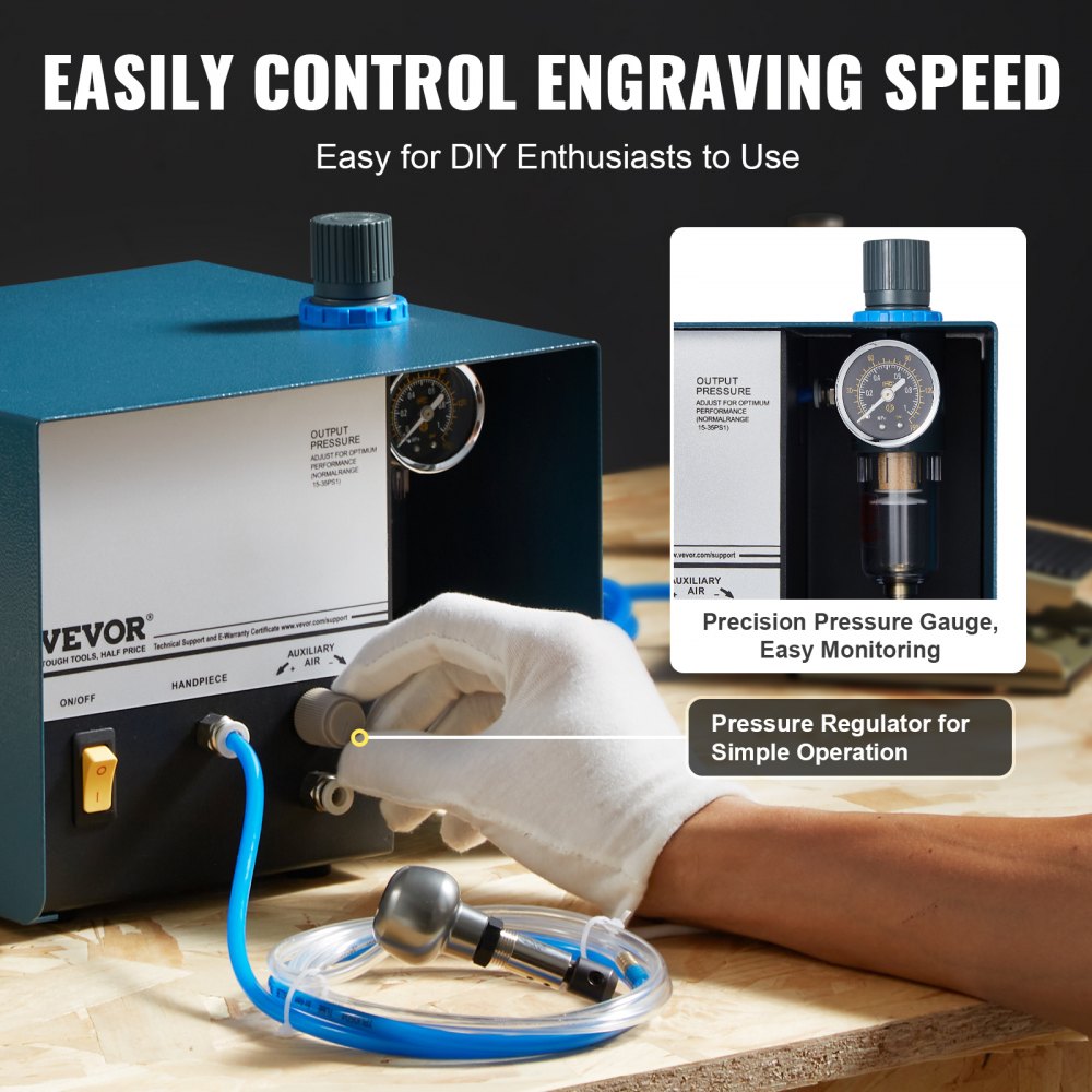 VEVOR Pneumatic Engraver 28000 RPM 80W Single Ended Pneumatic Engraving Machine 