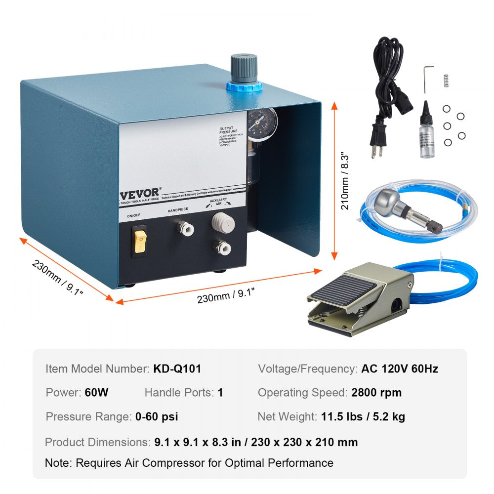 VEVOR Pneumatic Engraver 28000 RPM 80W Single Ended Pneumatic Engraving Machine 