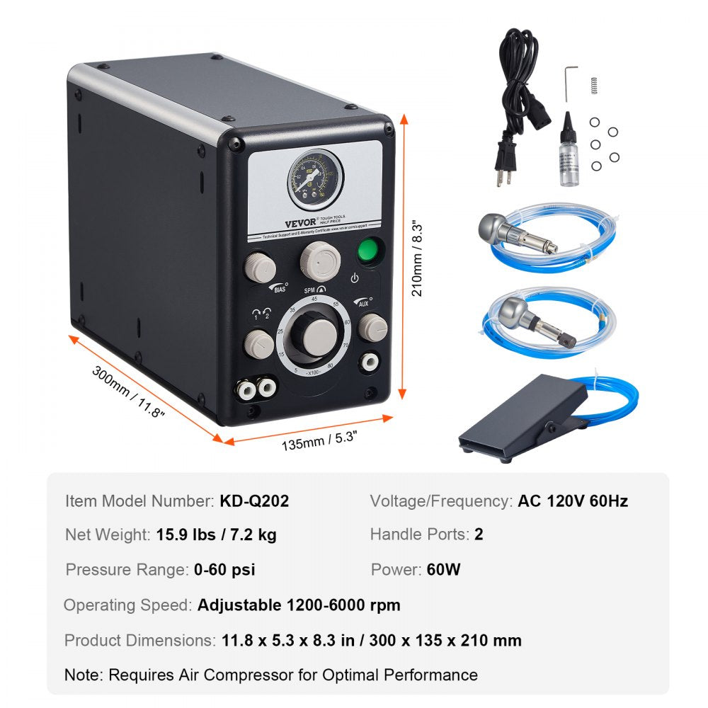 VEVOR Pneumatic Engraver 1200-6000 RPM Double Ended Pneumatic Engraving Machine 