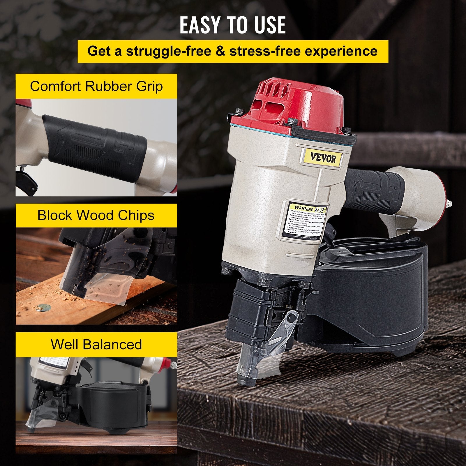 VEVOR Roofing Nail Gun CN70, Professional Coil Nailer from 1-3/4-Inch up to 2-3/4-Inch, Siding Nailer with Adjustable PC Magazine Coil Siding Nailer 15 Degree for Driving Roofing Nails Fast and Hard 