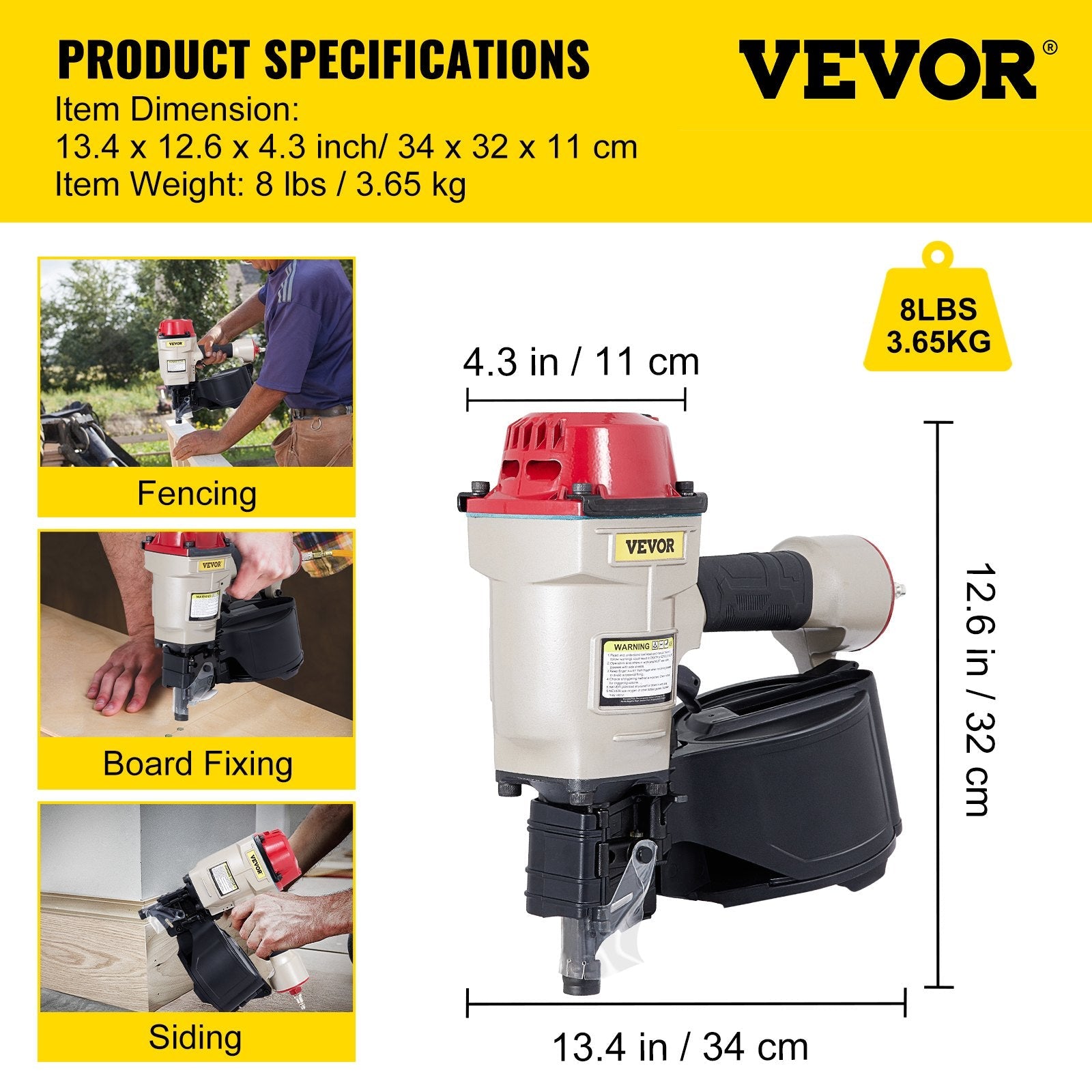 VEVOR Roofing Nail Gun CN70, Professional Coil Nailer from 1-3/4-Inch up to 2-3/4-Inch, Siding Nailer with Adjustable PC Magazine Coil Siding Nailer 15 Degree for Driving Roofing Nails Fast and Hard 