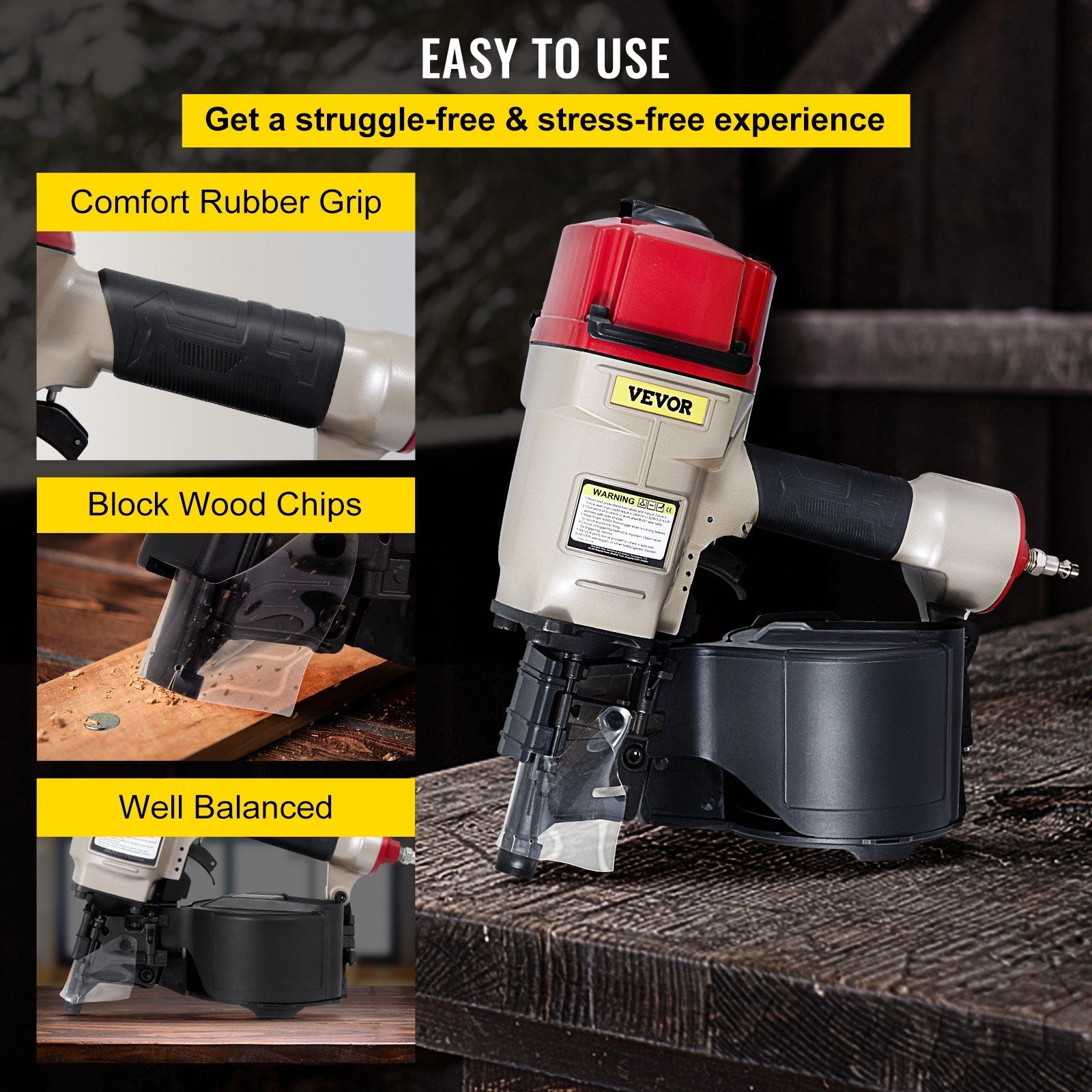 VEVOR Roofing Nail Gun CN80, Professional Coil Nailer from 2-Inch up to 3-1/4-Inch, Siding Nailer with Adjustable PC Magazine Coil Siding Nailer 15 Degree for Driving Roofing Nails Fast and Hard 
