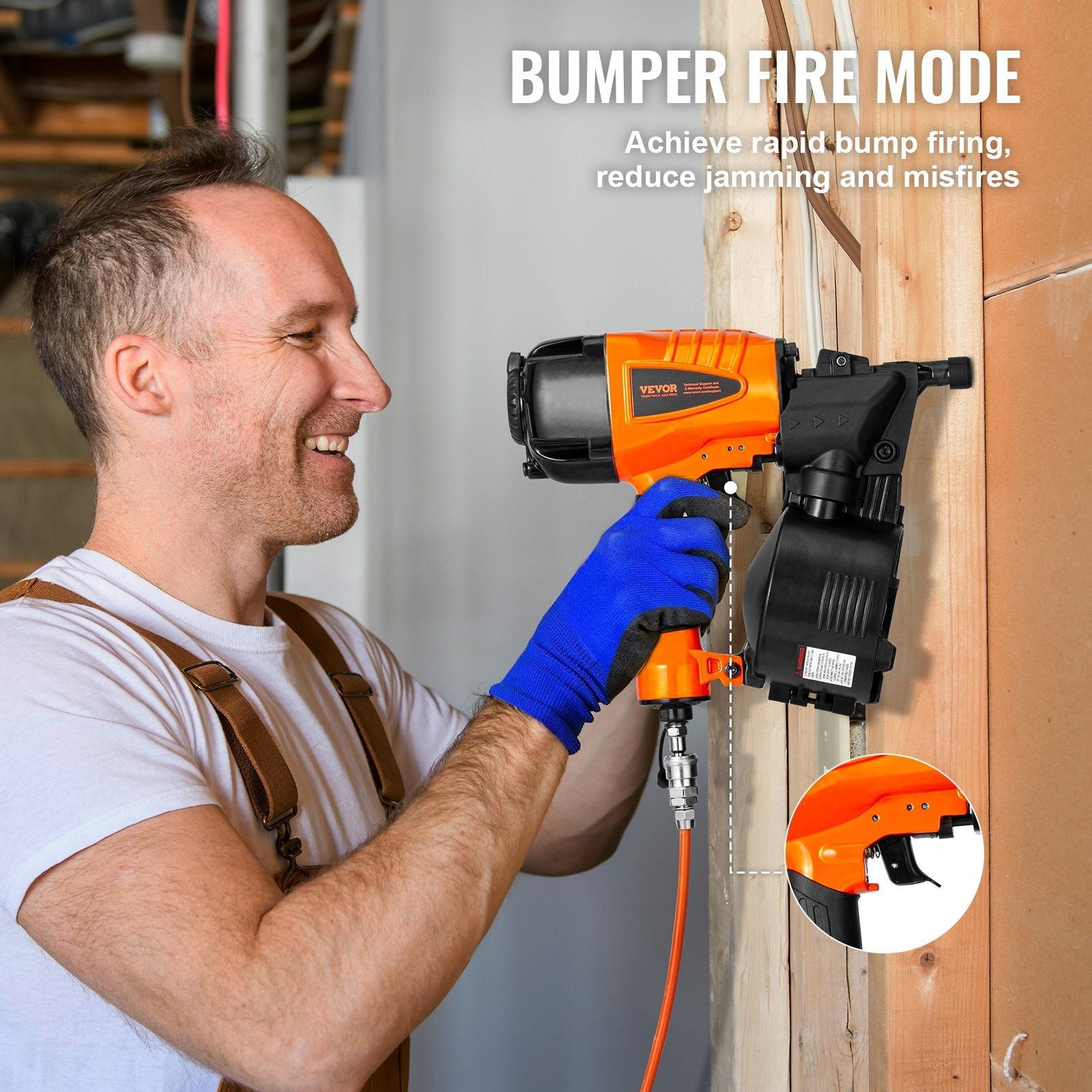 VEVOR CN65 Coil Siding Nailer 1-1/4" to 2-1/2" 15 Degree Pneumatic Nail Gun 