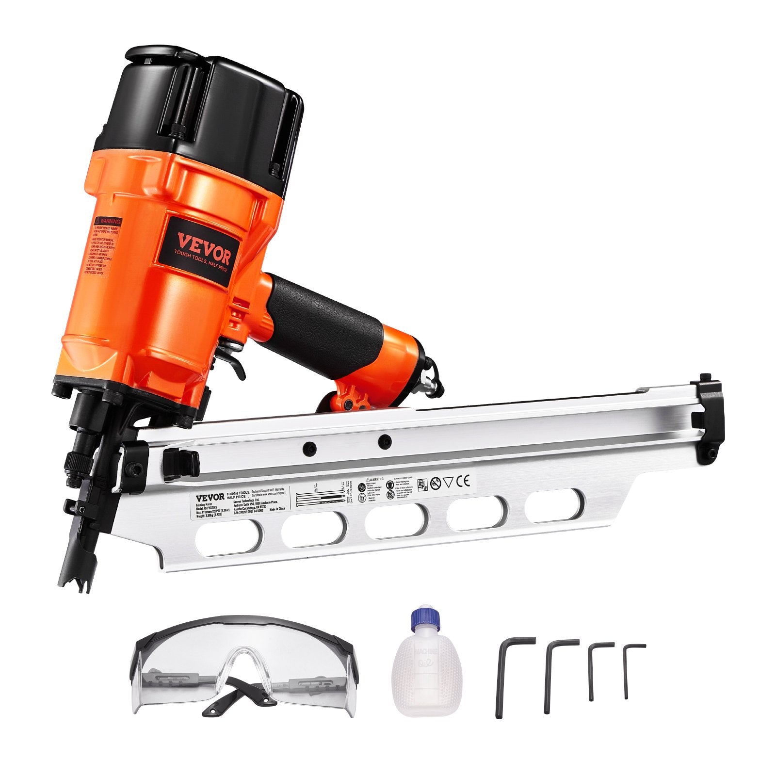 VEVOR Framing Nailer 2" to 3-1/2" 21° Full Round Head Pneumatic Framing Nailer 