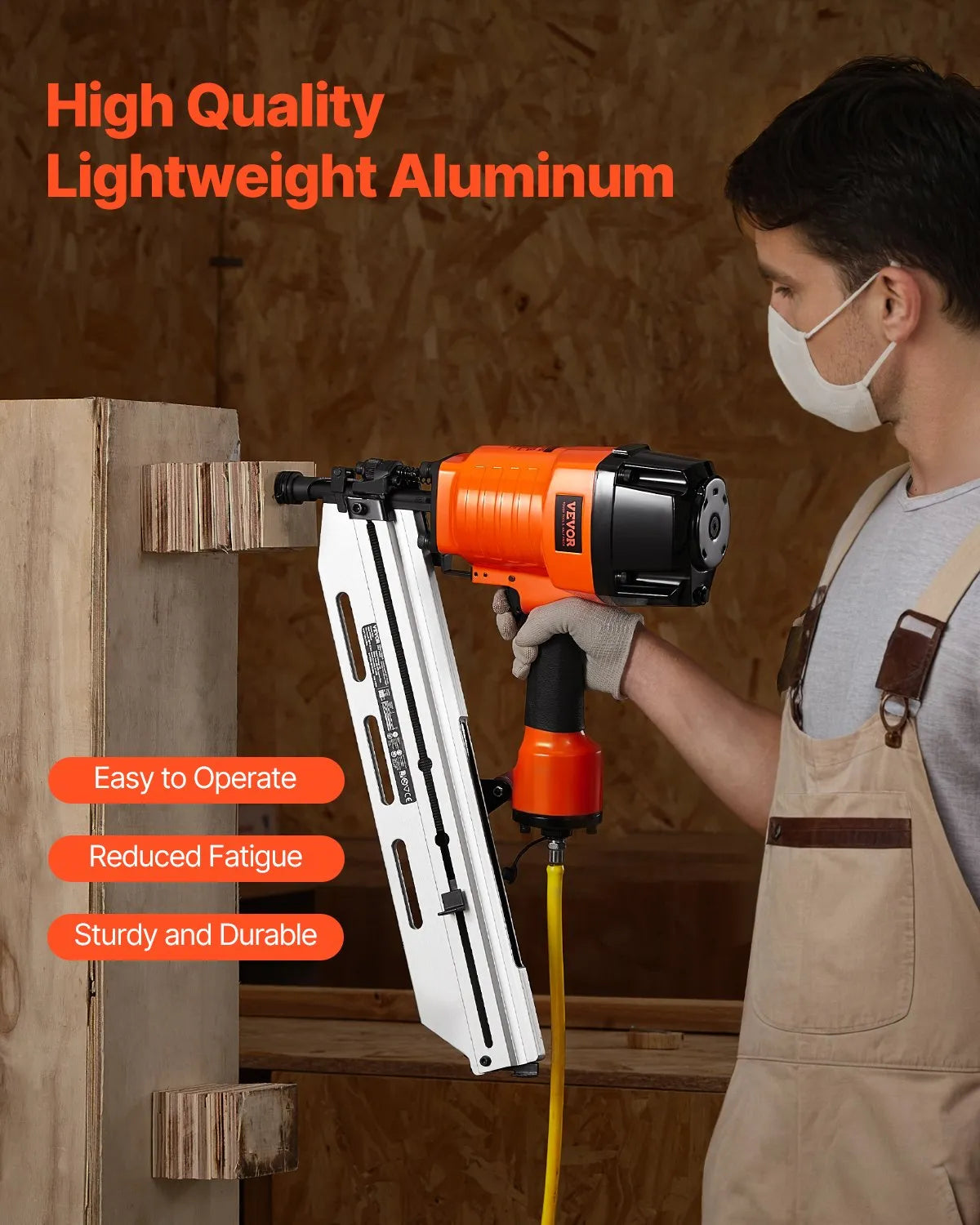 VEVOR Framing Nailer 2" to 3-1/2" 21° Full Round Head Pneumatic Framing Nail Gun