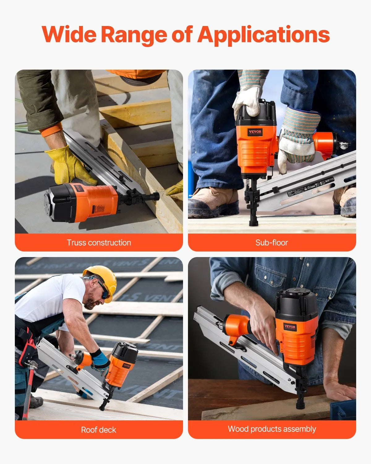 VEVOR Framing Nailer 2" to 3-1/2" 21° Full Round Head Pneumatic Framing Nail Gun