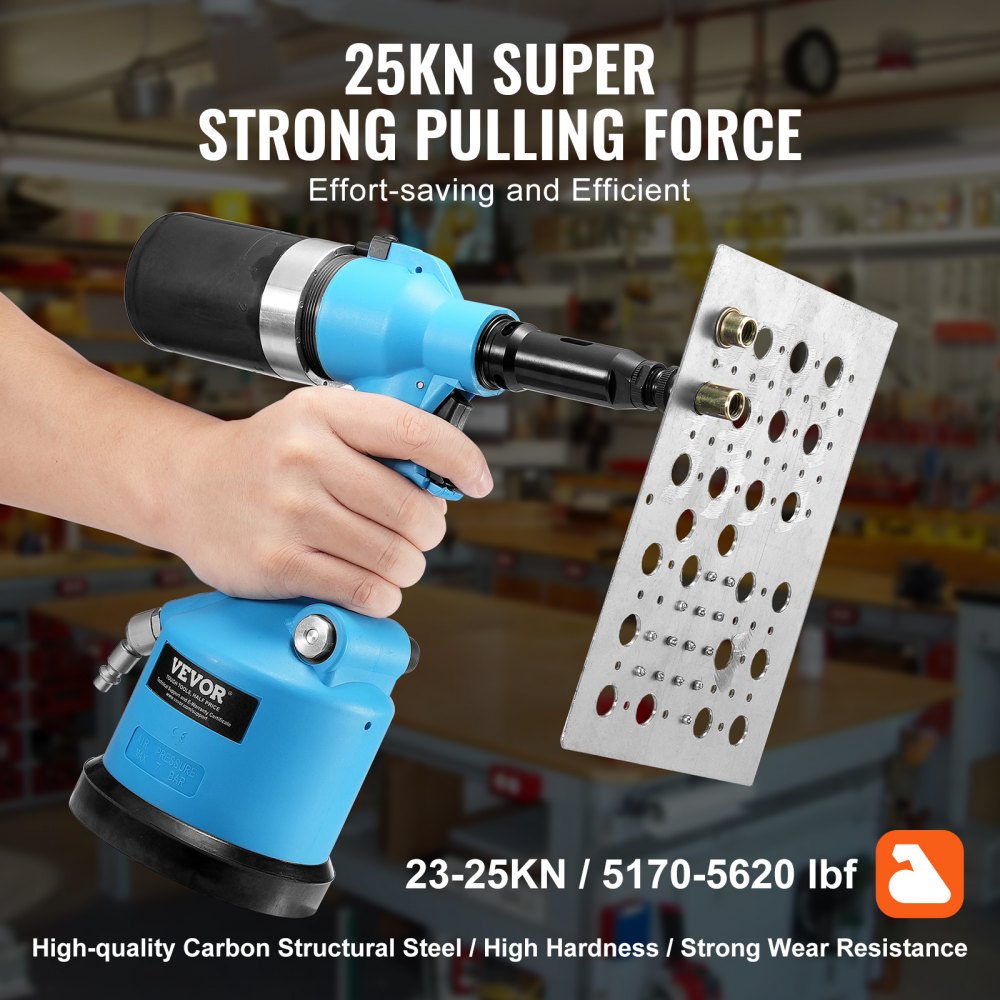 VEVOR Pneumatic Air Riveter Heavy Duty Rivet Gun Tool Kit 13 Size Nose Pieces 