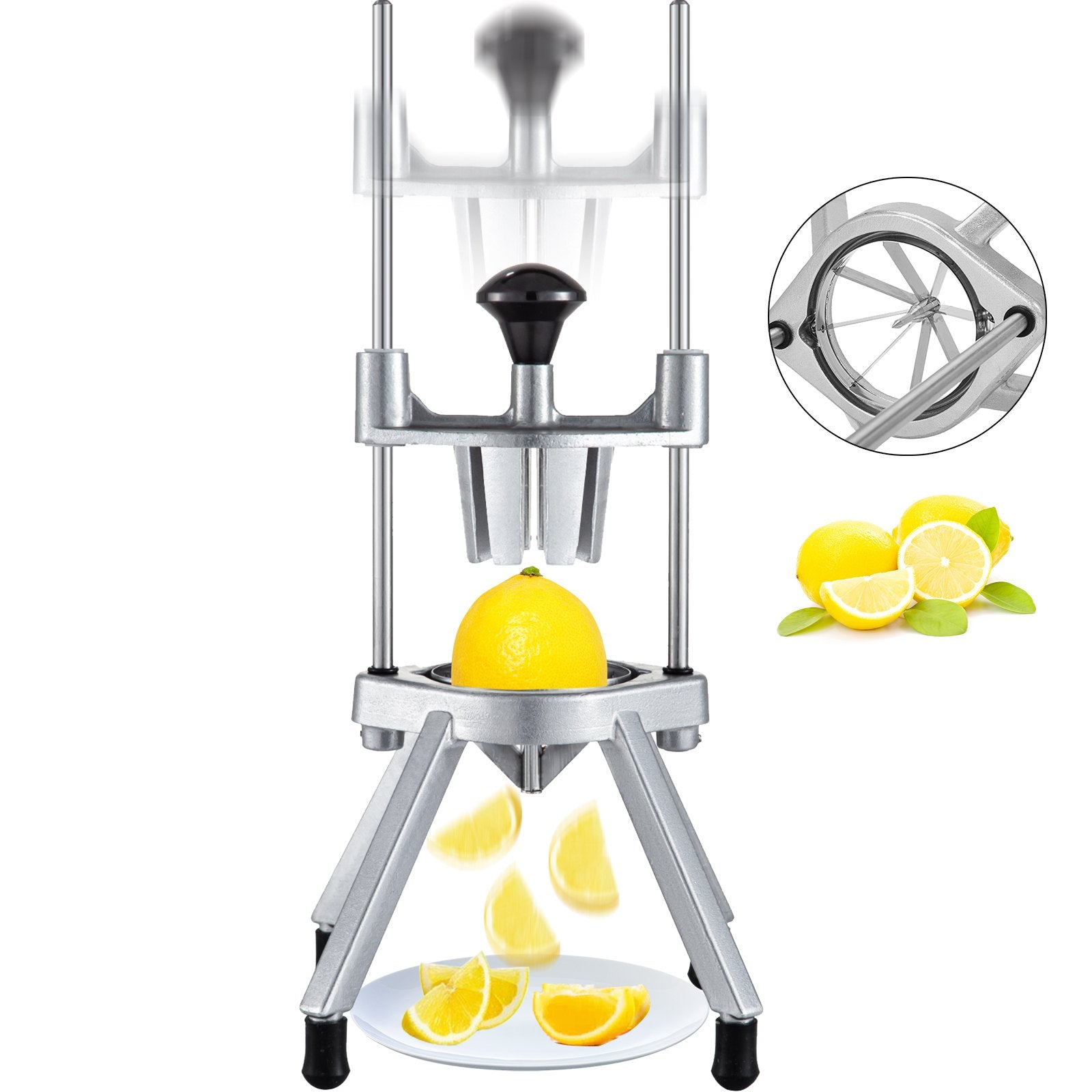 VEVOR 8-Section Commercial Easy Wedger Stainless Steel Blade Fruit Lime Slicer, Lemon Cutter 8 Wedges for Bar Restaurant 