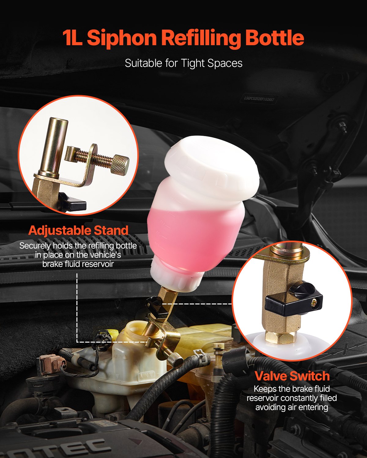 VEVOR 3L Brake Fluid Extractor Brake Bleeder Kit with 13 Hose Connectors 