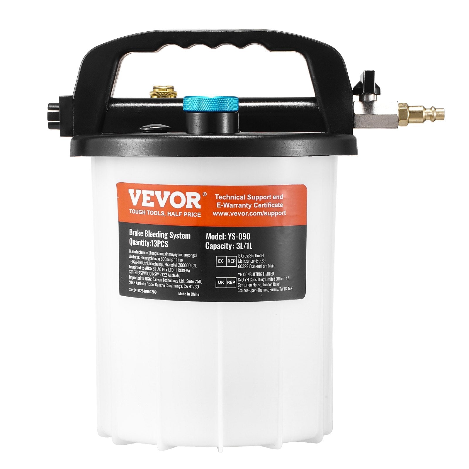 VEVOR 3L Brake Fluid Extractor Brake Bleeder Kit with 13 Hose Connectors 