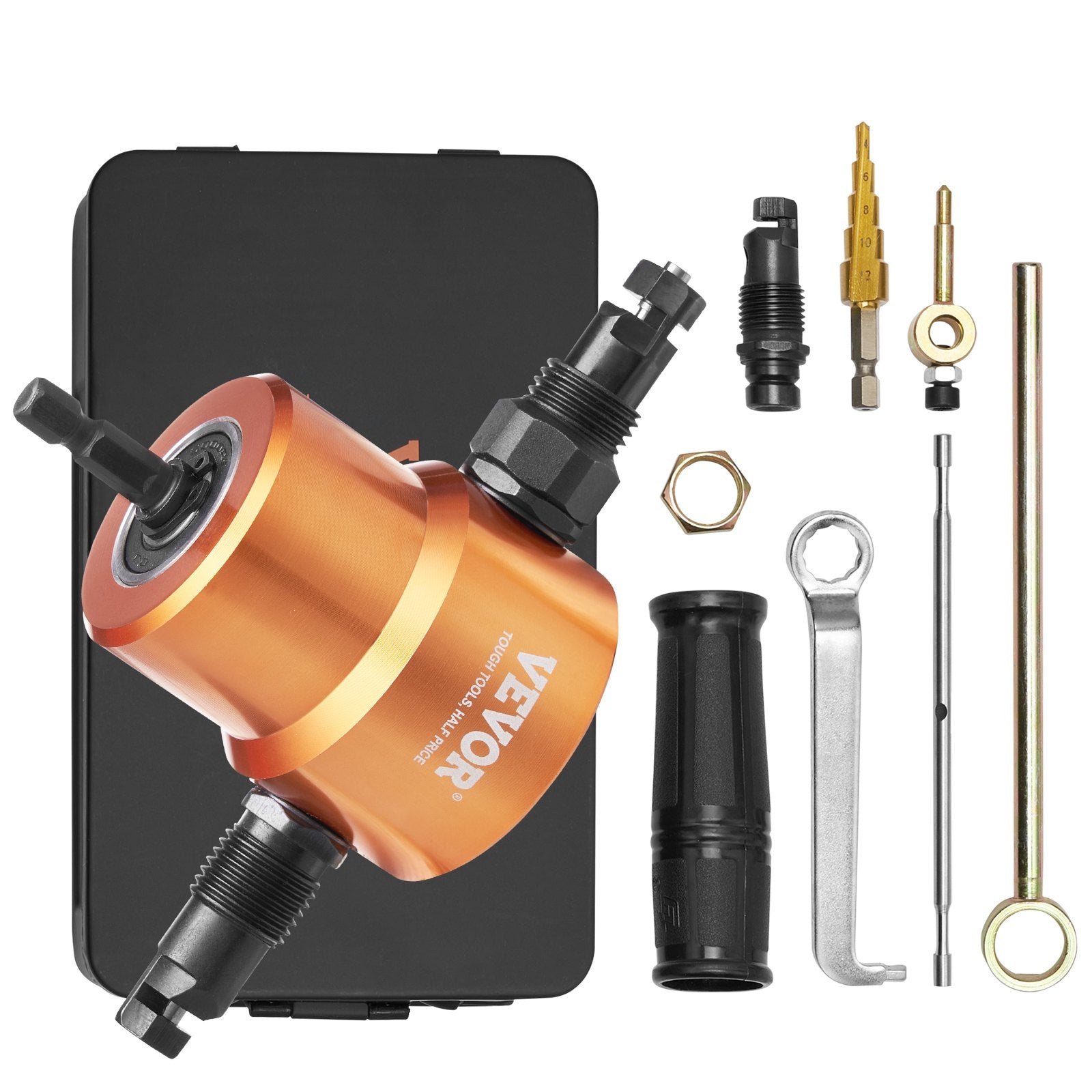 VEVOR Double Head Sheet Metal Nibbler Cutter, 360 Degree Metal Nibbler Drill Attachment with Extra Punch and Die, Cutting Hole Accessory and Step Drill Bit, for Straight Curve and Circle Cutting 