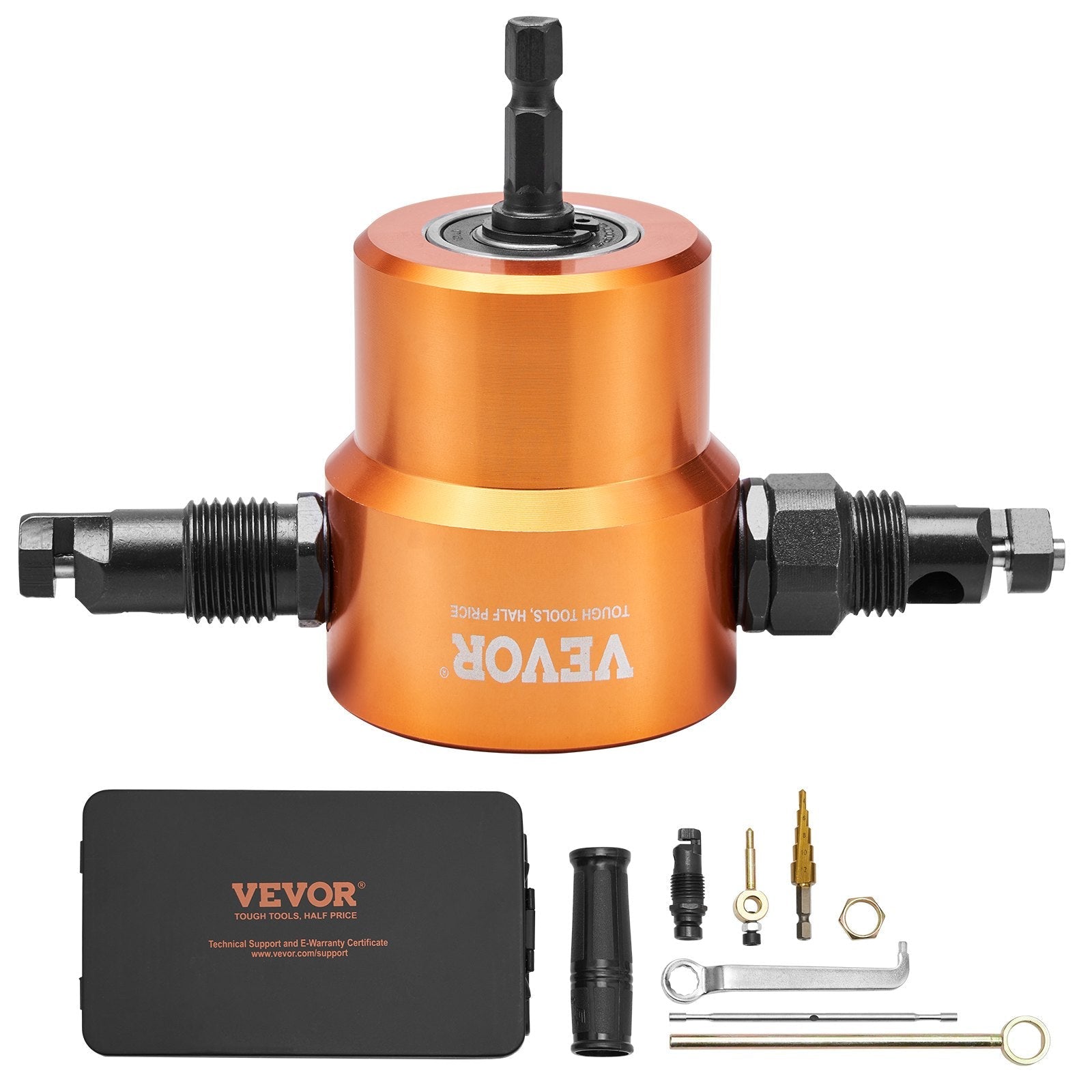 VEVOR Double Head Sheet Metal Nibbler Cutter, 360 Degree Metal Nibbler Drill Attachment with Extra Punch and Die, Cutting Hole Accessory and Step Drill Bit, for Straight Curve and Circle Cutting 