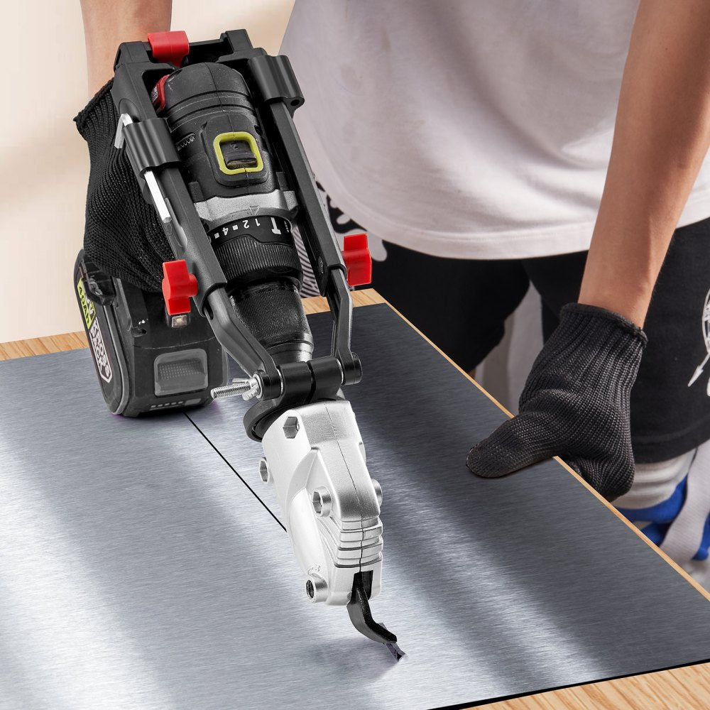 VEVOR Metal Cutter Drill Attachment, Metal Shears Attachment with 360 Degree Pivoting Head, for Cutting Max. 21 GA Stainless Steel, 18 GA Galvanized Steel, and 14 GA Aluminum Metal Sheets 