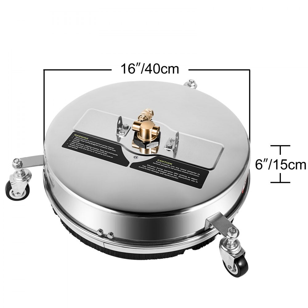 VEVOR Surface Cleaner, 4000 psi Pressure Surface Cleaner, 16" Pressure Washer Surface Cleaner 1/4" QC Pressure Washing Surface Cleaner Stainless Steel Pressure Cleaner for Decks with Twin Rotary Arm 