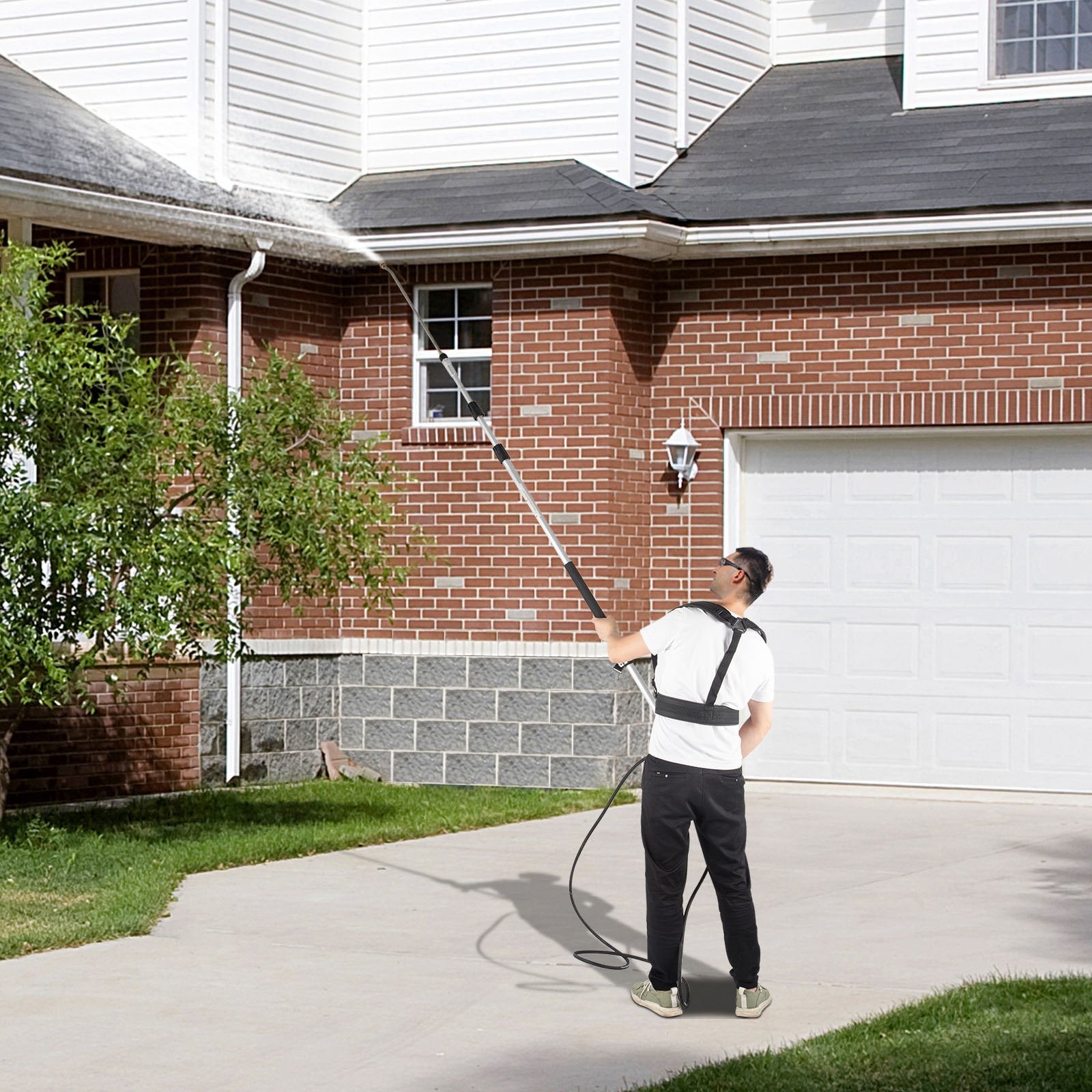 VEVOR Telescoping Pressure Washer Wand, 18ft Length Adjustable Power Washer Extension Wand, 4000PSI 9GPM Power Cleaning Tools w/ Strap Belt, 5 Nozzle Tips, 3/8'' & 1/4'' Quick Connectors, Silver/Black 