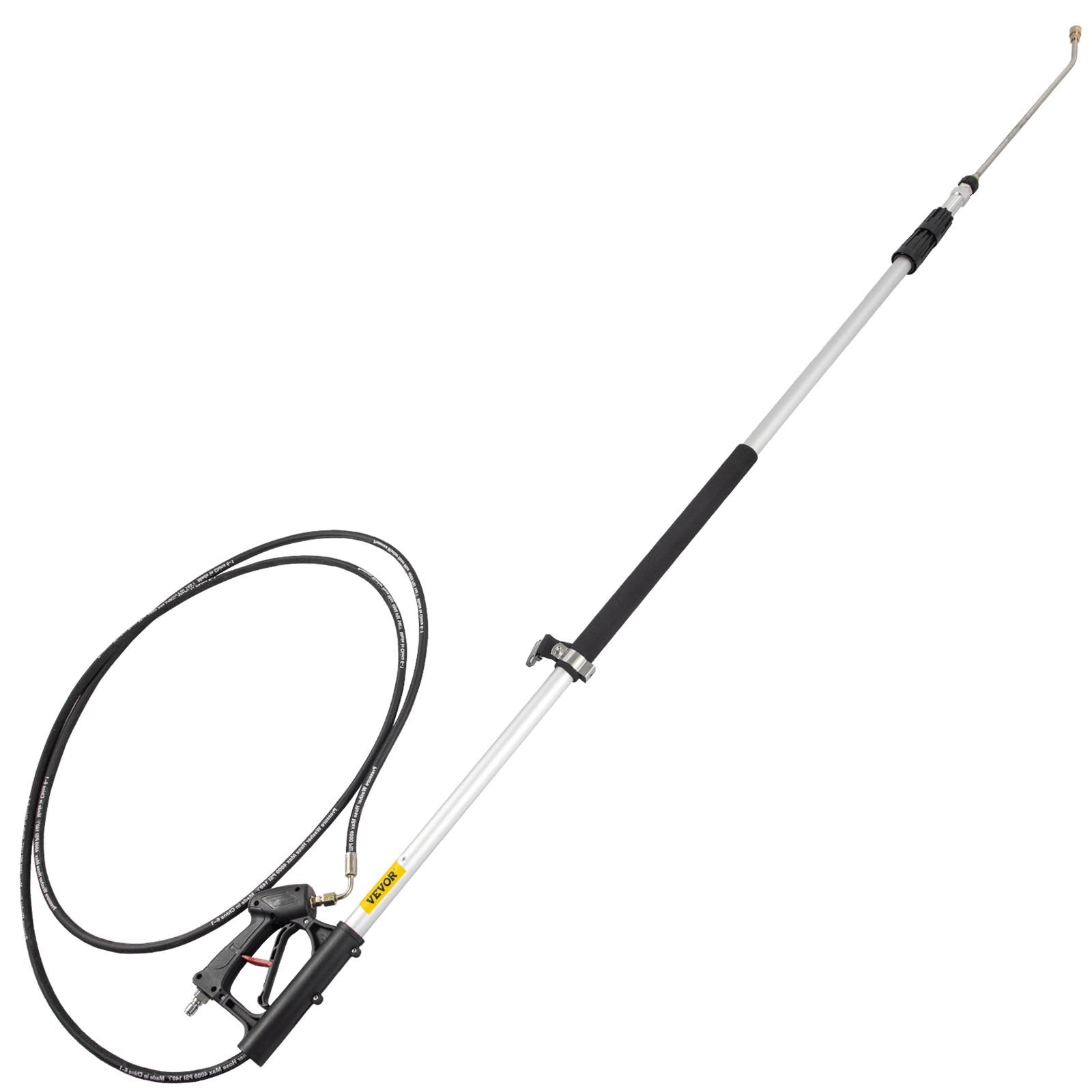 VEVOR Telescoping Pressure Washer Wand, 18ft Length Adjustable Power Washer Extension Wand, 4000PSI 9GPM Power Cleaning Tools w/ Strap Belt, 5 Nozzle Tips, 3/8'' & 1/4'' Quick Connectors, Silver/Black 