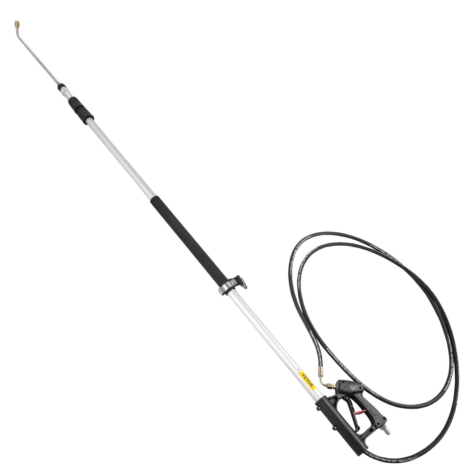 VEVOR Telescoping Pressure Washer Wand, 18ft Length Adjustable Power Washer Extension Wand, 4000PSI 9GPM Power Cleaning Tools w/ Strap Belt, 5 Nozzle Tips, 3/8'' & 1/4'' Quick Connectors, Silver/Black 